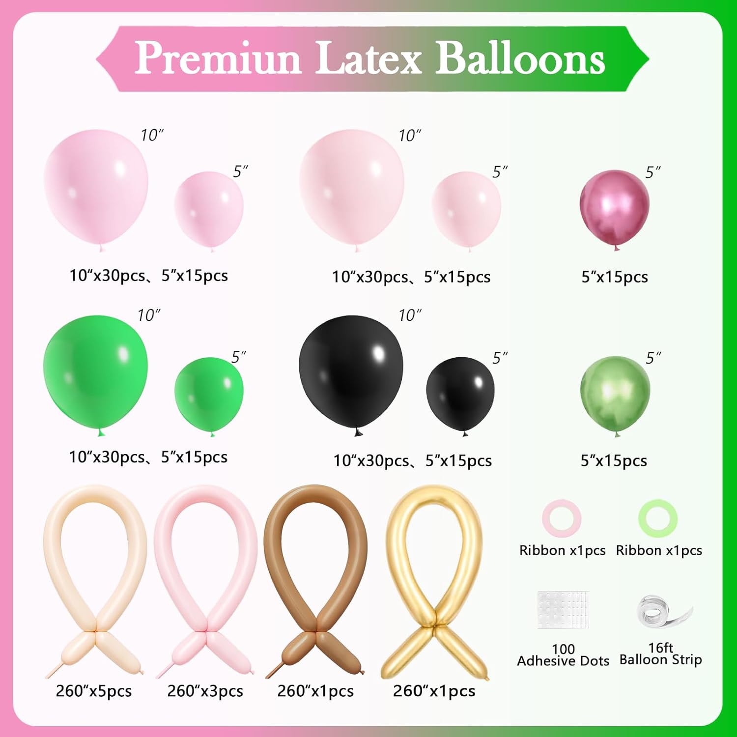 JOGAMS 248pcs Pink and Green Party Decorations with Crown Iridescent Exploding Star Bubble Wizard Hats 260 Balloons Happy Birthday Banner Party Curtain for Princess Witch Themed Birthday Decoration