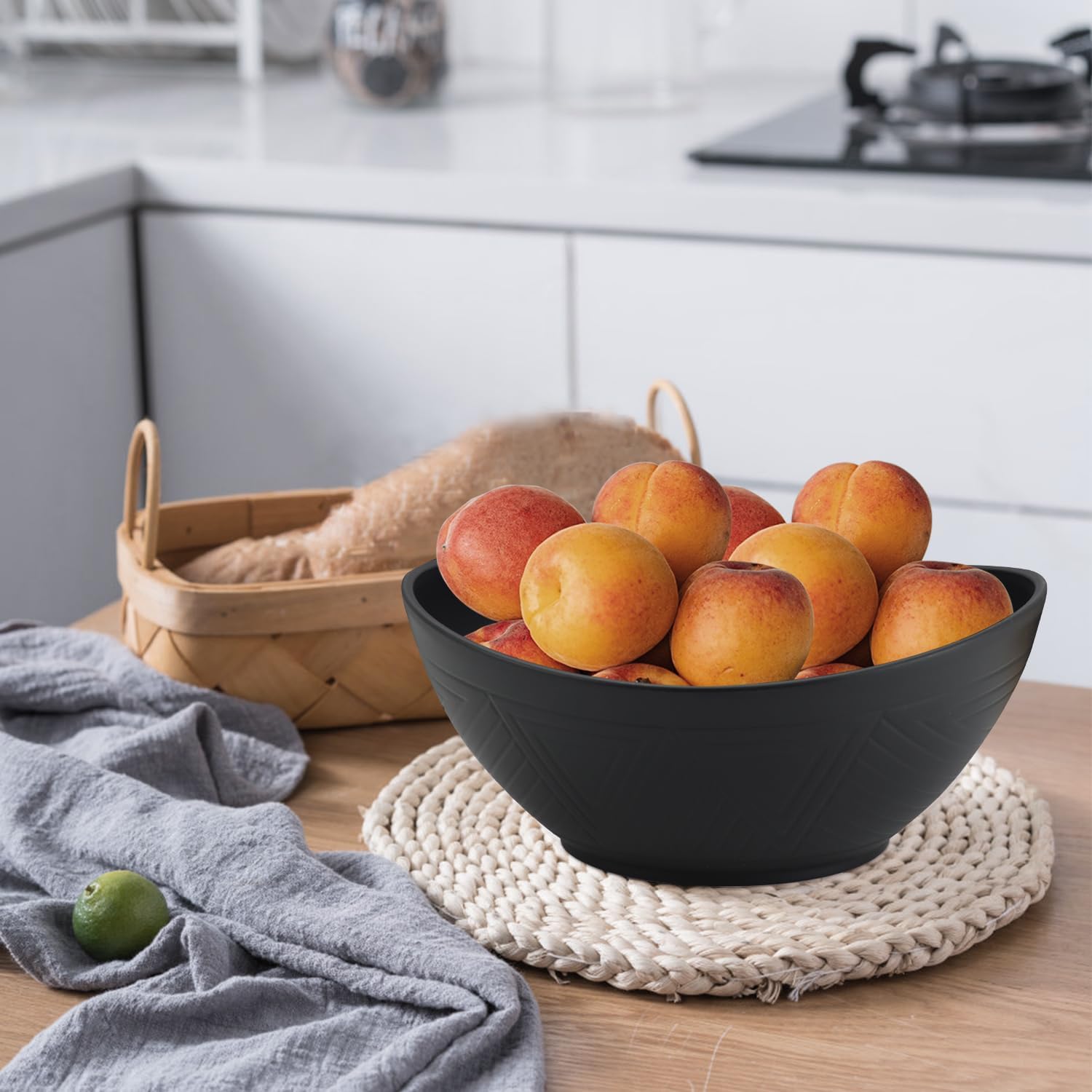 PYRMONT 65 OZ Wheat Straw Bowls - Large Stackable Cereal & Salad Bowls, BPA-Free Dishwasher Microwave Safe, Sturdy Set of 4 for Fruit Yogurt Snack
