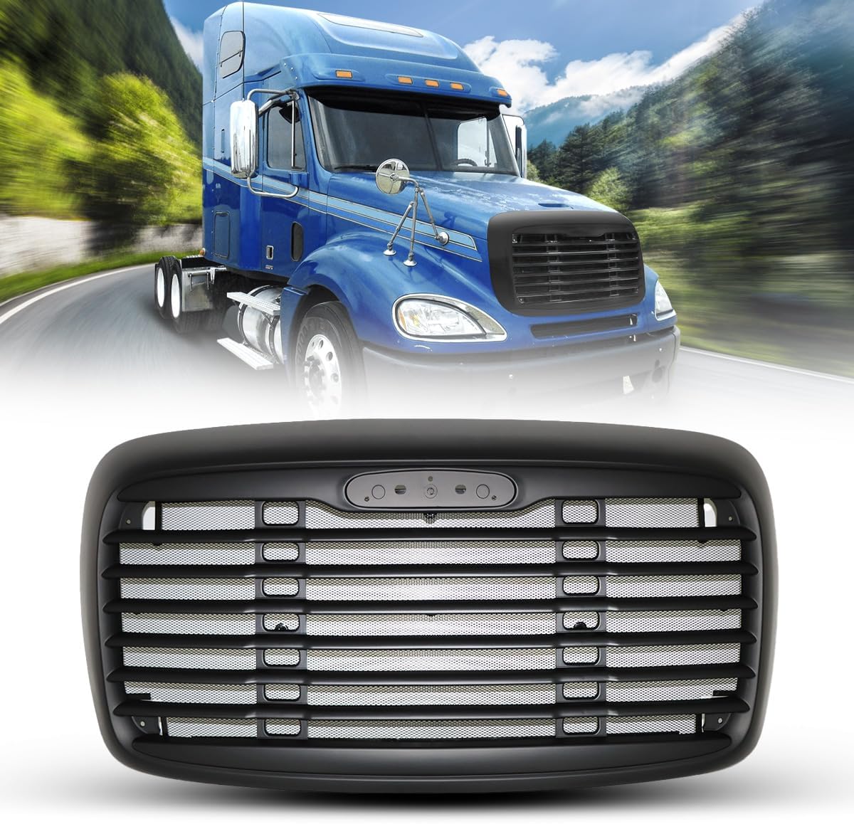 Chrome Front Hood Radiator Replacement Grille Compatible With 2000-2008 Freightliner Columbia (with Bug Screen)