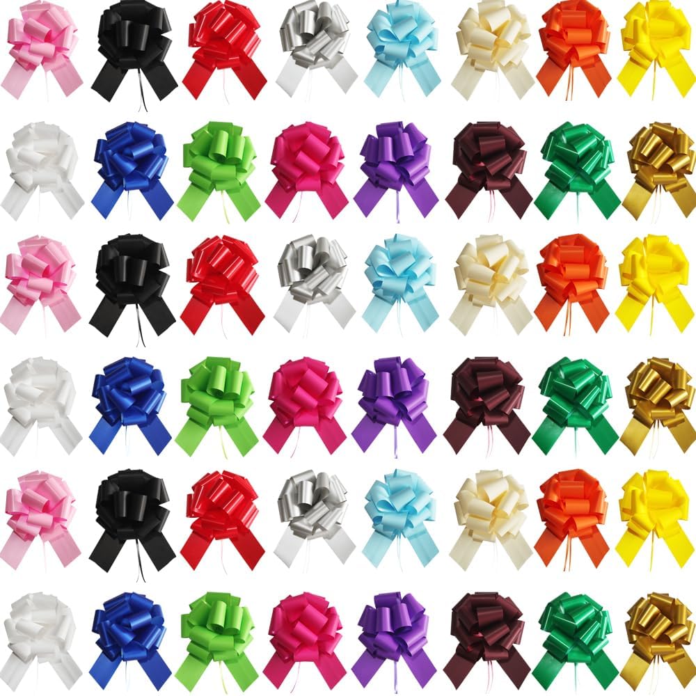 48 Pcs Pull Bows,6 Inch Gift Bows for Presents,Birthday,Anniversary,Party,Christmas,Wreath,Holiday Celebration Gift Decoration (48Pcs Mixed Color)