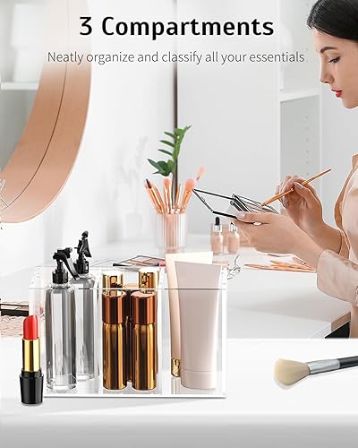 Miniatura 3 de Uniclife Soporte de acrílico transparente para escritorio, organizador de lápices de plástico con 3 compartimentos, organizador de artículos de