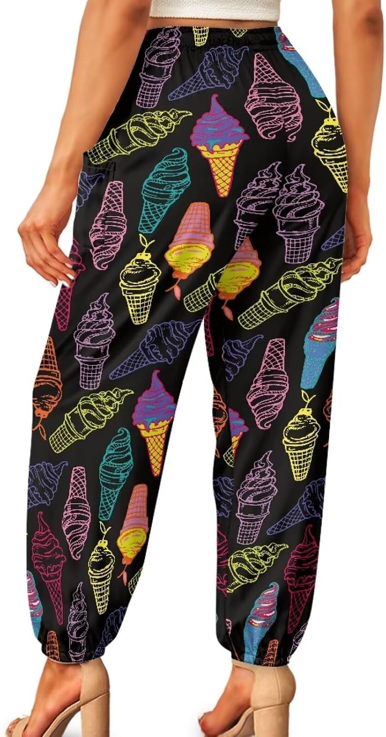 Amzbeauty Yoga Harem Pants Women with Pockets Womens Boho Hippie Flowy Wide Leg Palazzo Beach Pants
