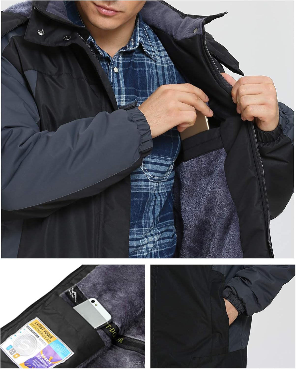 4HOW Men's Waterproof Ski Jacket Warm Winter Snow Coat Mountain Windbreaker Hooded Raincoat Jacket