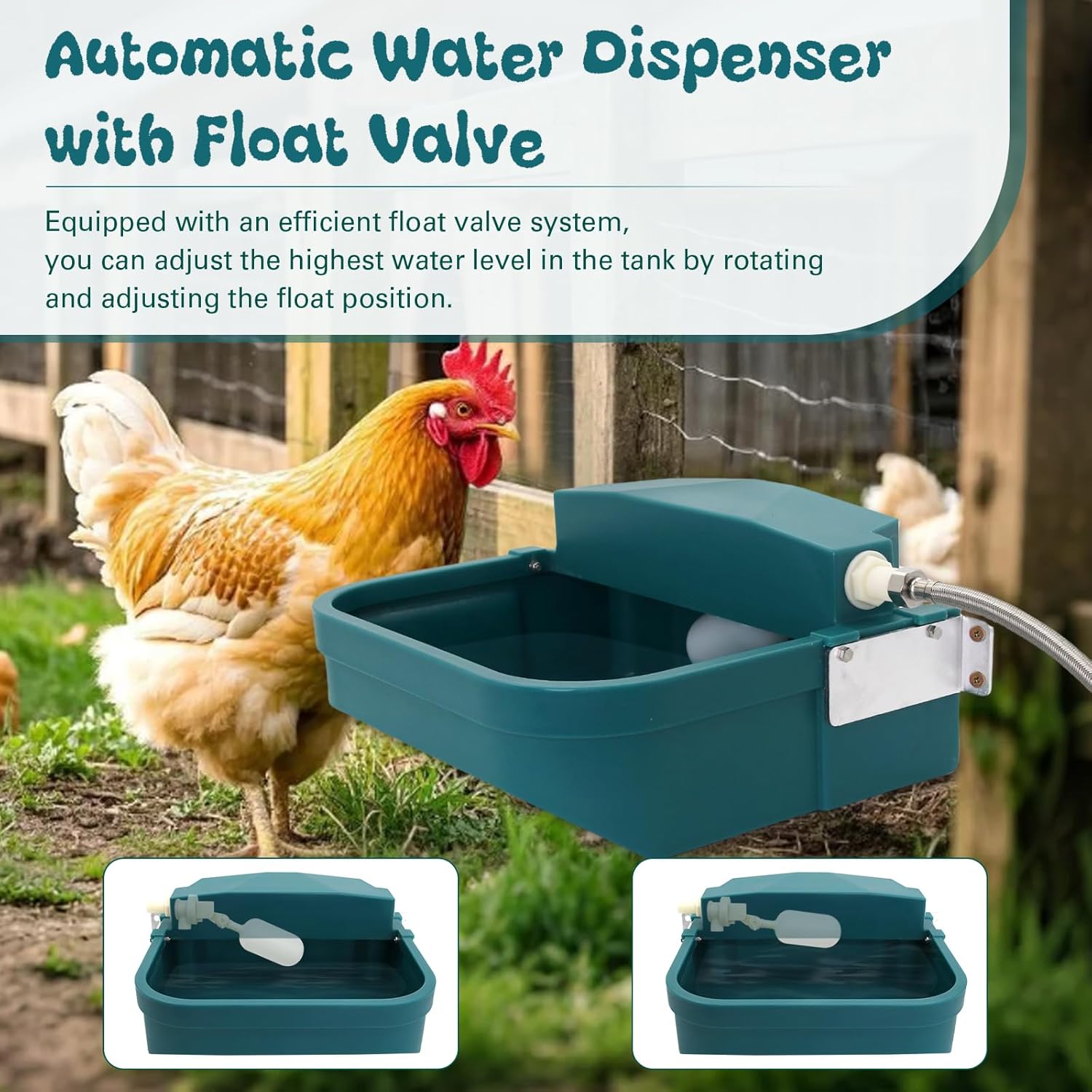 8L Automatic Animal Drinking Water Bowl with Float Valve & Drain Hole, Plastic Self Filling Livestock Water Trough,Large Outdoor Dog Water Dispenser for Chicken,Goat,Horse,Pig,Cow (One Bowl)