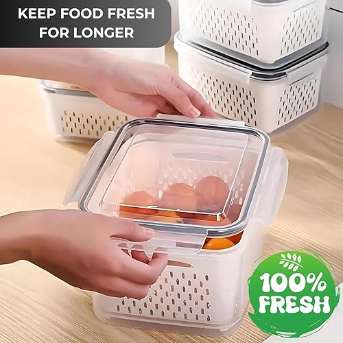 Miniatura 3 de 4 recipientes de frutas para refrigerador, recipientes de almacenamiento de frutas a prueba de fugas para refrigerador con colador extraíble