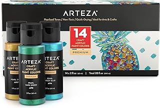 Sponsored Ad - Arteza Pearlescent Acrylic Paint Set of 14, 2 fl oz Bottles, Quick-Drying Pearl Craft Paint, Art Supplies f...