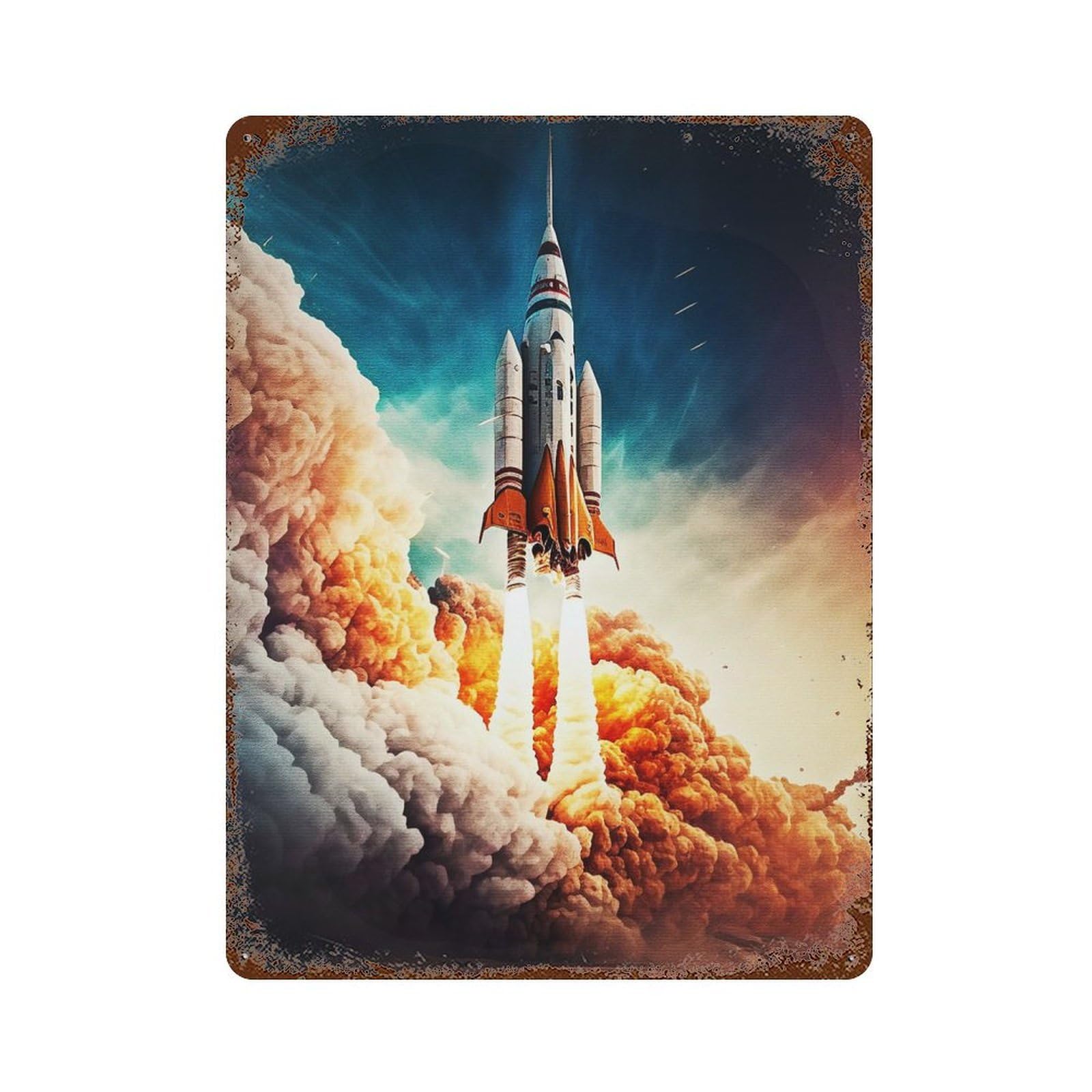 Rocket Launch Future Aged Metal Wall Plaque 15.7"x11.8", Classic Wall Plaque for Garage, Pub Or Kitchen