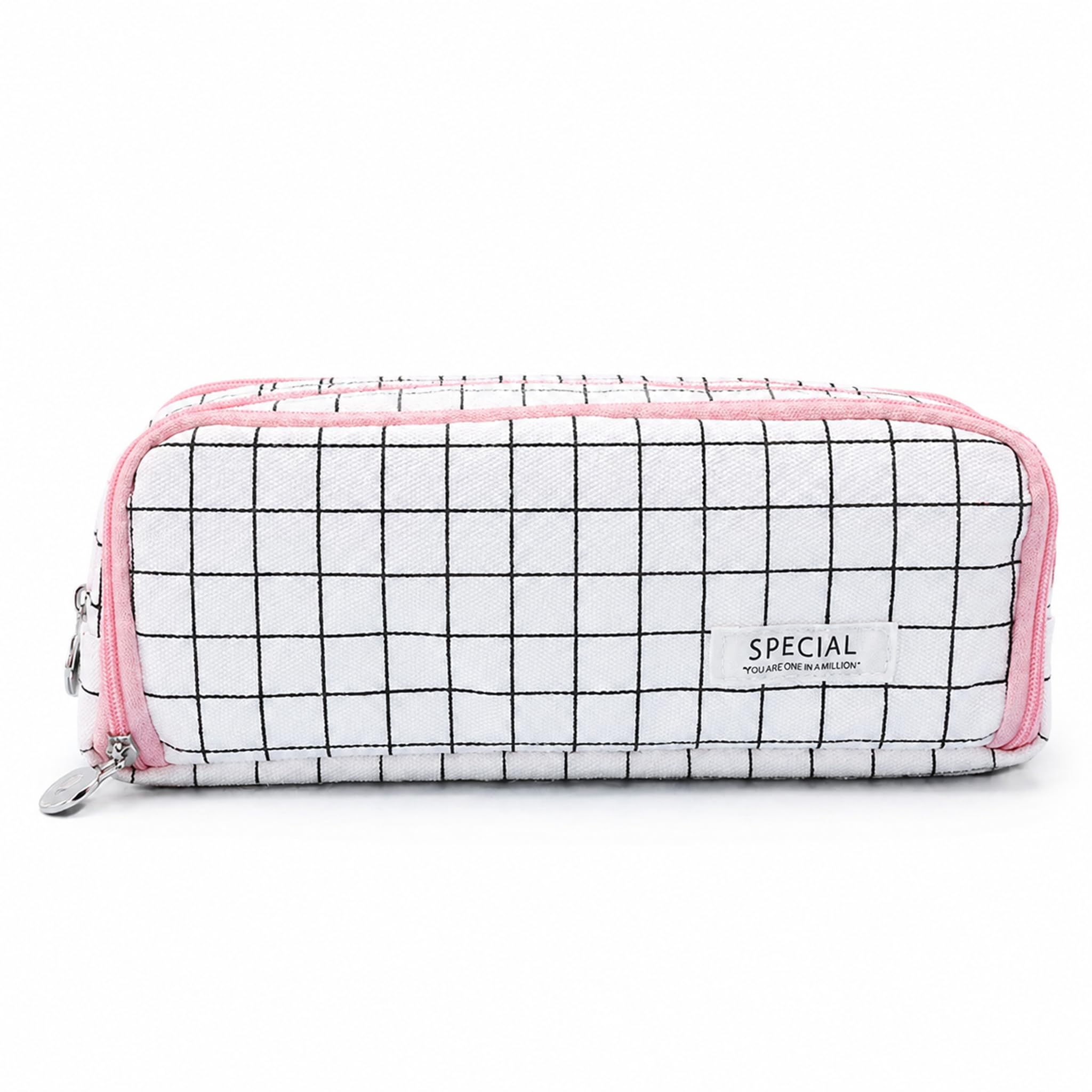 Black Polka Dot Pencil Case, Multi Compartment Canvas Pencilcases (Plaid)