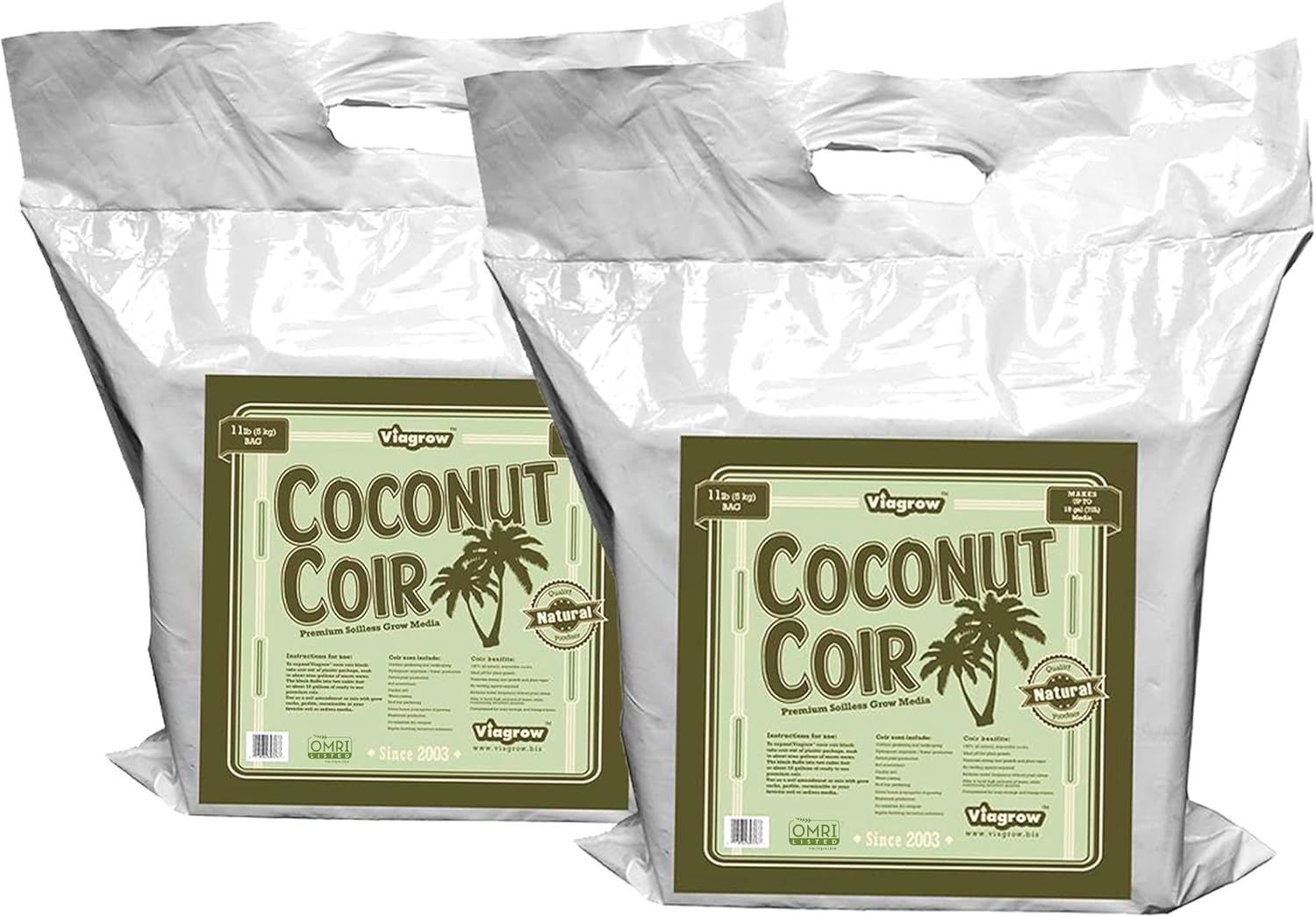Viagrow® 5 kg (11 lb.) Buffered Compressed Coconut Coir Premium Grow Media (1-Pack) / A Product of The Harvest Company™