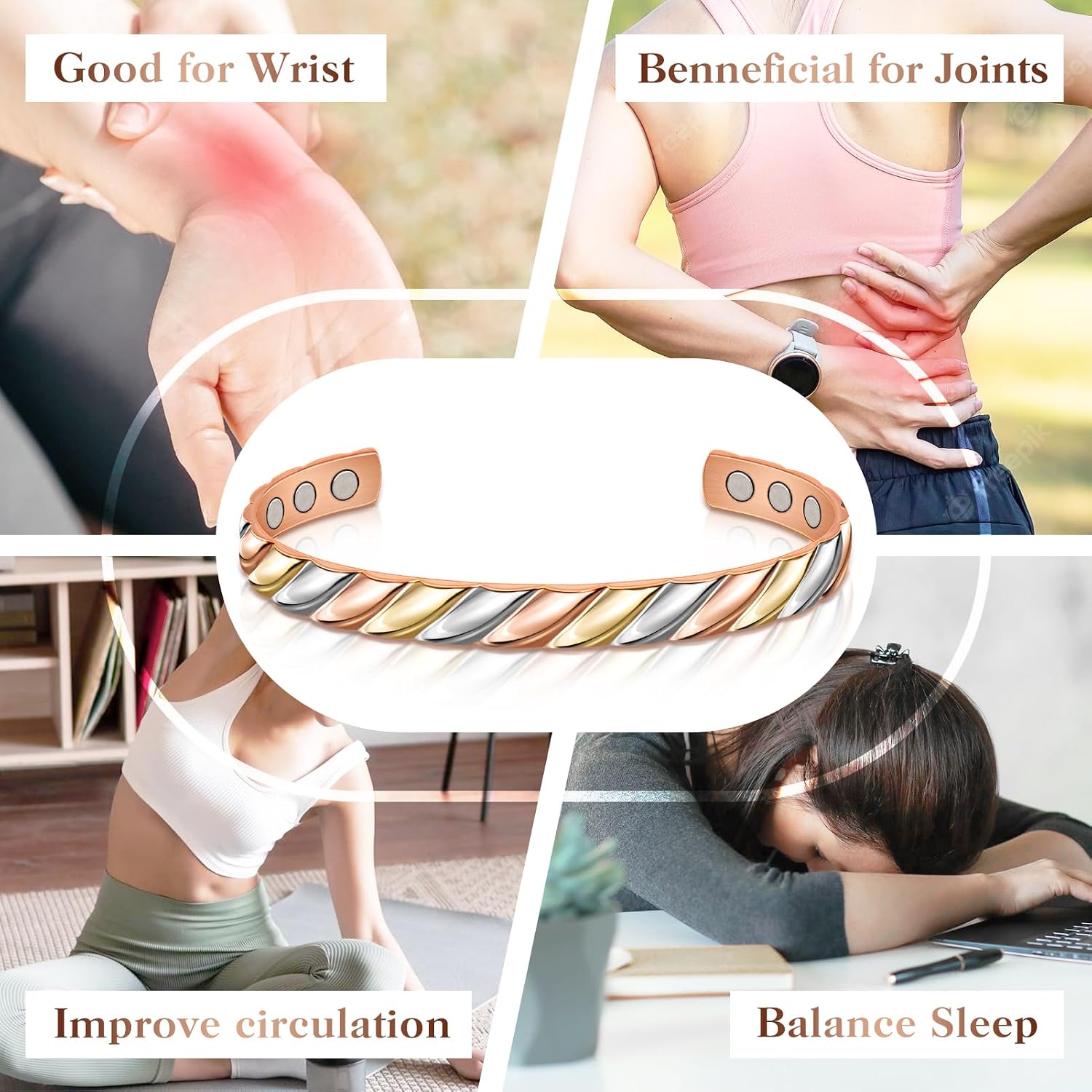 Copper Bracelets for Women Men Lymph Detox Magnetic Bracelet Magnetic Copper Bracelet, Tri-color Bracelet Jewelry Gift for Christmas Valentine's Day Mother's Day