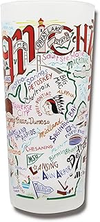 Catstudio Drinking Glass, Michigan Frosted Glass Cup for Kitchen, Drinking Glasses, 15oz Dishwasher Safe Tumbler for Michigan Lovers