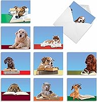 Vista 1 de The Best Card Company - 10 tarjetas de felicitación para perros en blanco para todas las ocasiones (4 x 5.12 pulgadas) - Perros de ojos de lectura