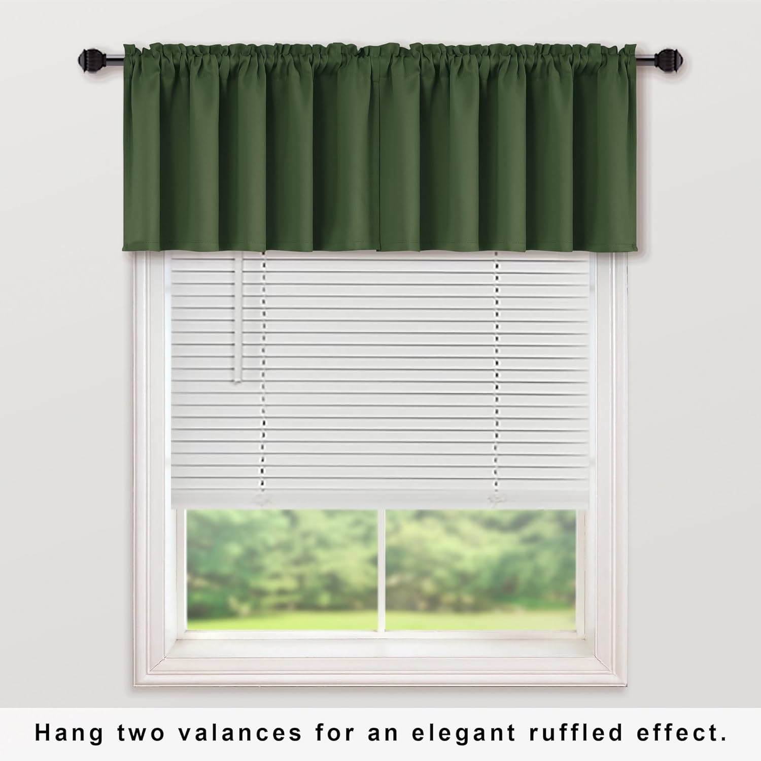 KOUFALL Olive Green Valances for Windows Bathroom Living Room Kitchen,52x18 Inch Length - Image 2