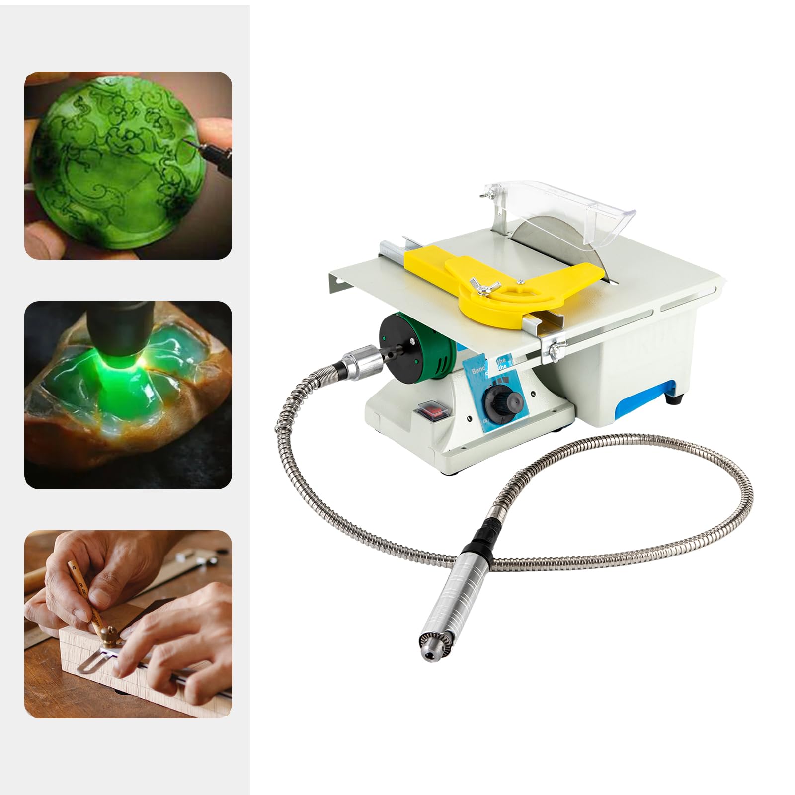 Machine de polissage et de meulage de pierres précieuses 5-en-1, scie circulaire de table 300W 800-10000 tr/min, mini scie de table avec 2 lames et 5 têtes de meulage