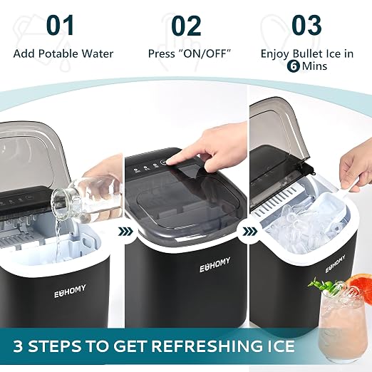 Máquina portatil para hacer hielo EUHOMY 26.4 lbs/día miniatura 6