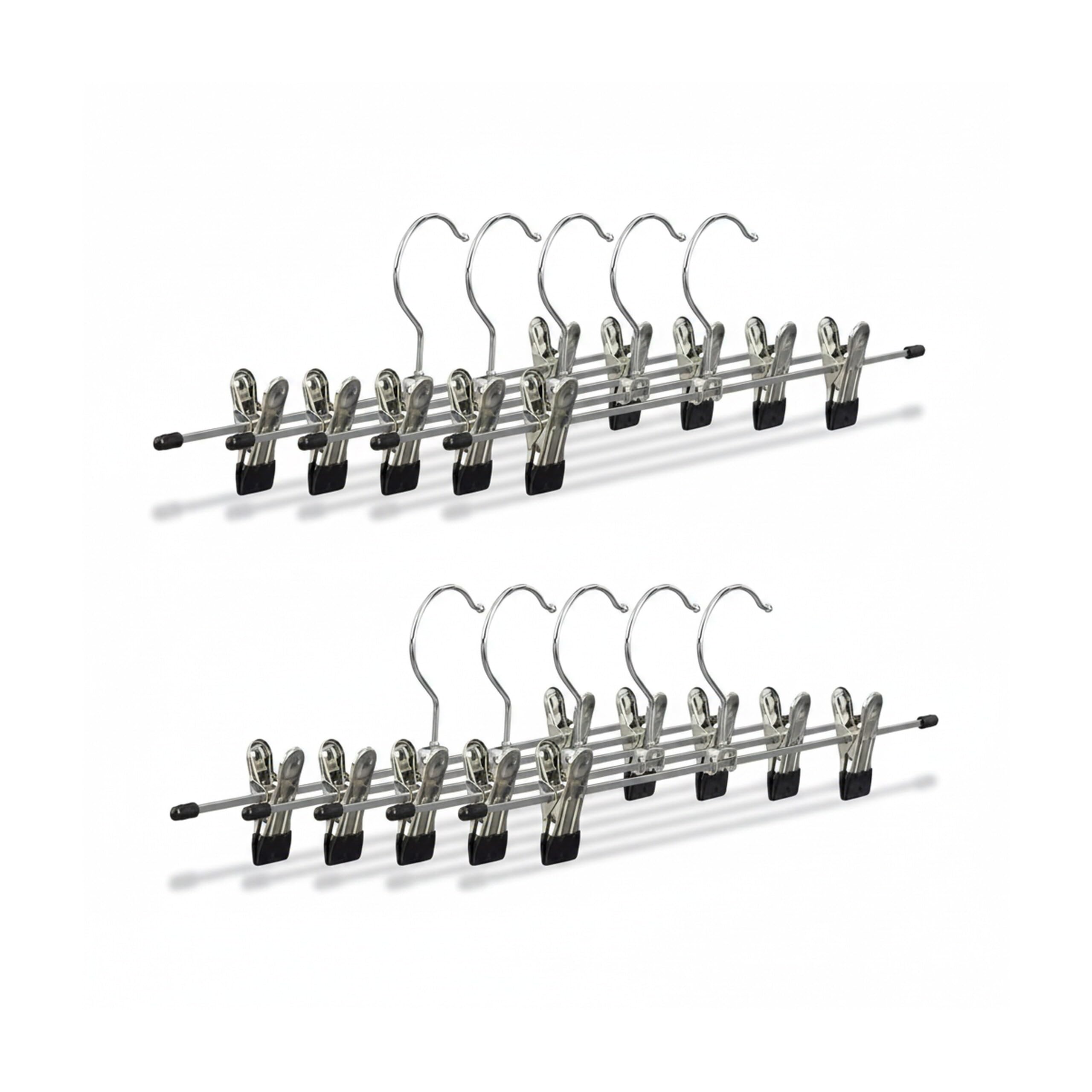 Relaxdays Appendini per pantaloni, gonne, metallo set da 10 grucce con clip regolabili HxLxP: 9x35,5x2,5 cm argento/nero