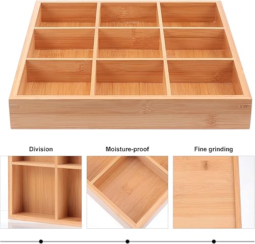 Miniatura 9 de Luxshiny Bandejas para verduras Bandeja dividida de bambú para servir servidor de alimentos de madera, 9 compartimentos, cuenco de caramelo, plato