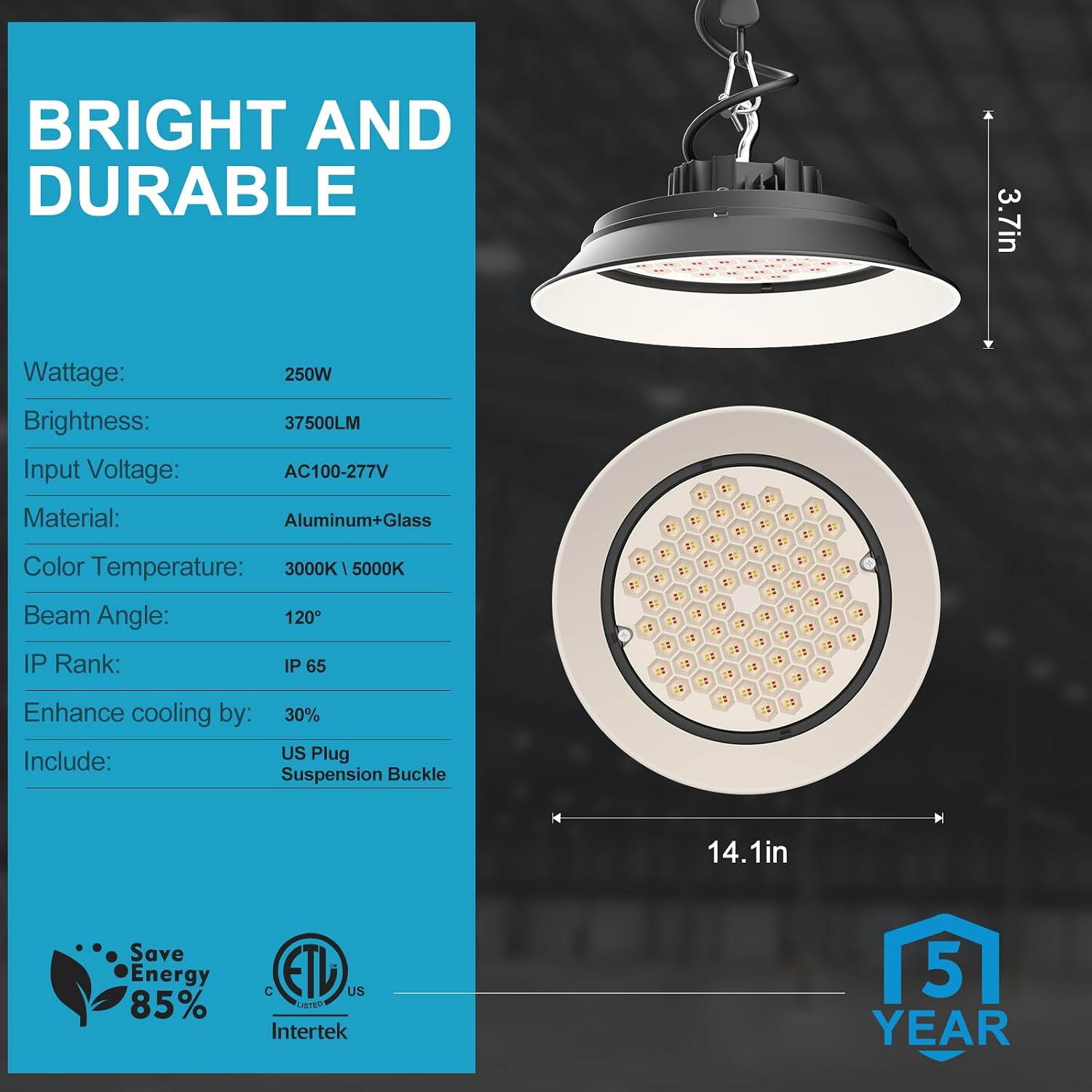 Lightdot Grow Lights for Indoor Plants, 250W 37500LM Full Spectrum Grow Lamp with Aluminum Reflector, Hanging Plant Lights for Indoor Growing Large Tall Plant Garden Greenhouse-2Pack