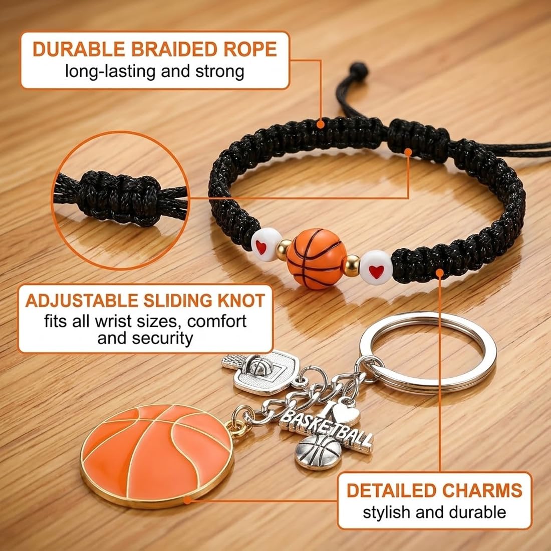Bracciale Regolabile per Ragazzi Appassionati di Basket, 1 Pezzo, dell'Amicizia, Bambino e Ragazzo, Regalo per Giovani, Accessori Sportivi per Bambini