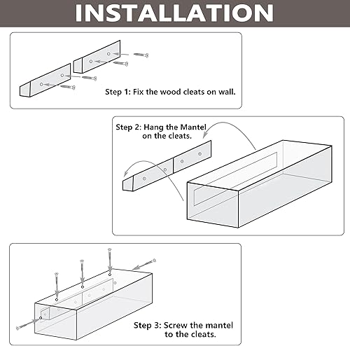 Miniatura 6 de Mantel de chimenea de 726048 pulgadas de madera rústica maciza, estante flotante de granja hecho a mano montado en la pared, con soporte de metal