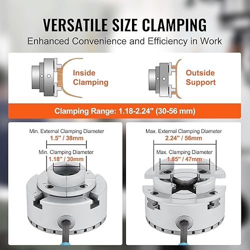 Miniatura 4 de VEVOR Mandril de torno KP2-34, 4 mandíbulas 2.75 "de diámetro, Accesorios de la máquina de torneado de mandril de torno de metal, Herramienta