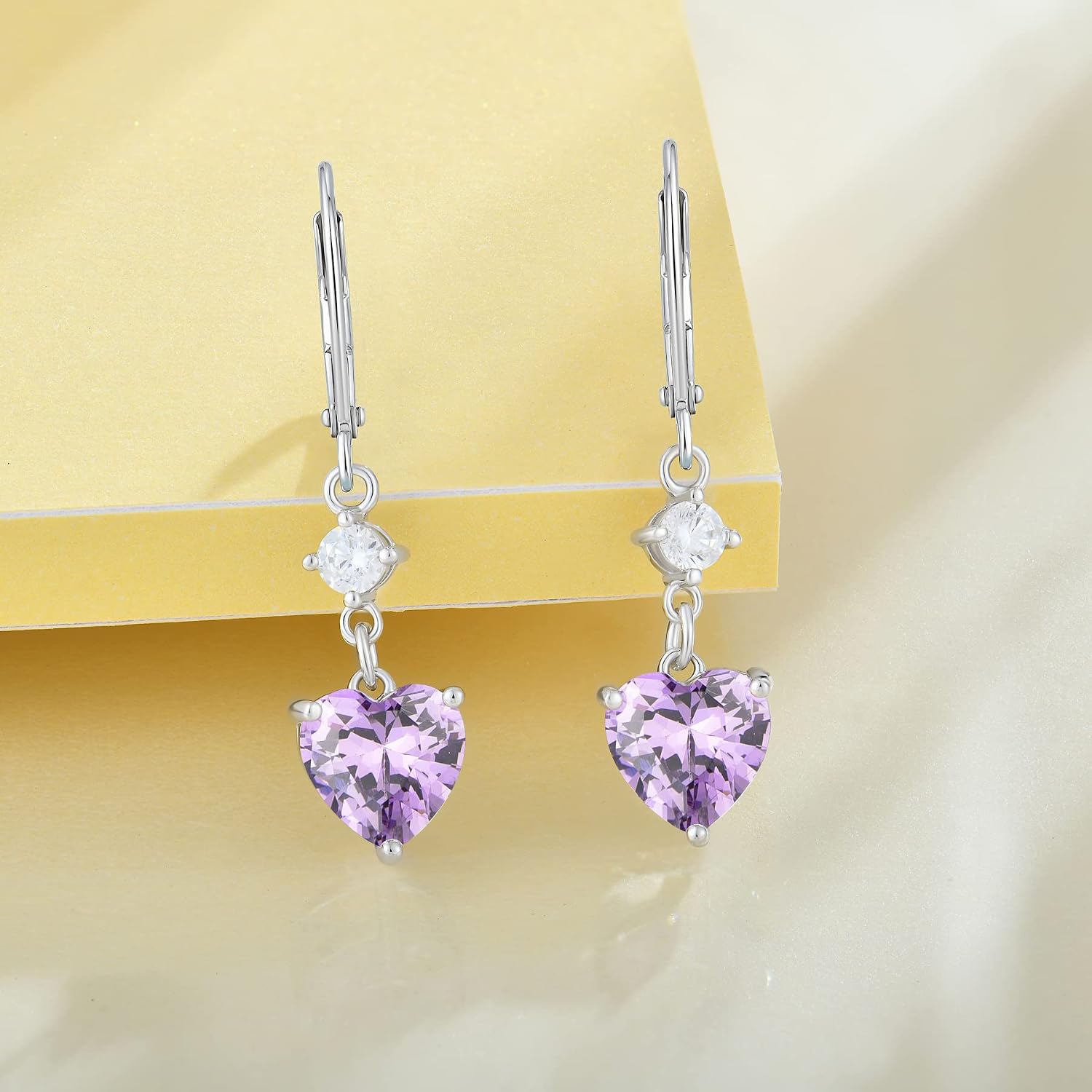 JO WISDOM Heart Dangle Drop Earrings for Women 925 Sterling Silver Leverback Earrings Birthstone Earrings Jewelry Gifts for women