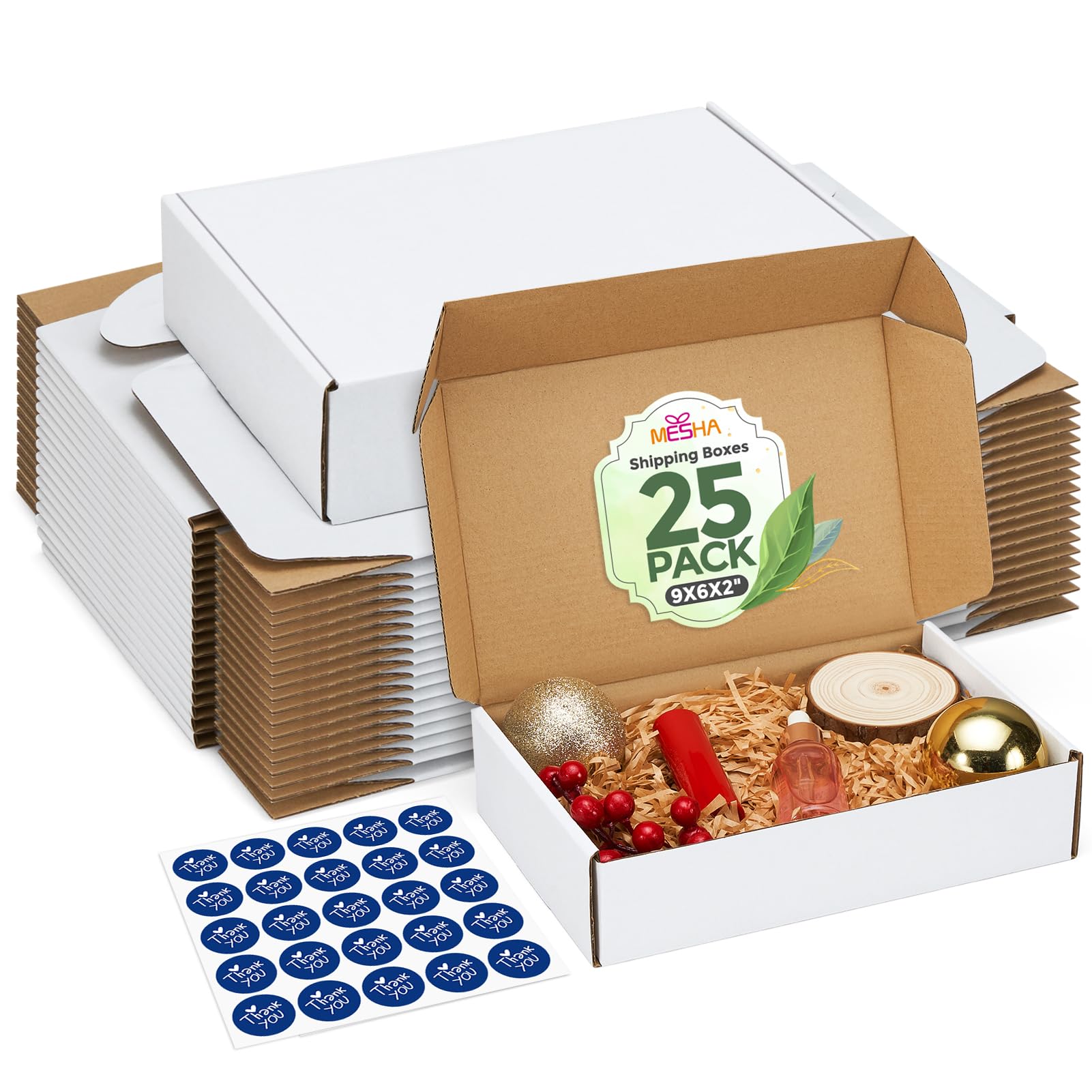 MESHA Shipping Boxes 9x6x2 Set of 25 White Small Gift Boxes Corrugated Cardboard Boxes for Father's Day Gift Boxes, Packaging, Shipping, Mailing, Small Business Packaging Supplies