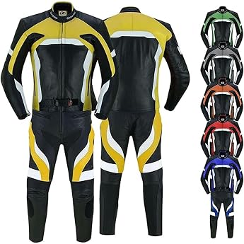German Wear Motorcycle Suit Men's 2-Piece Biker Leather Suit Made of Calfskin Leather - with All Protectors, Removable & Wash