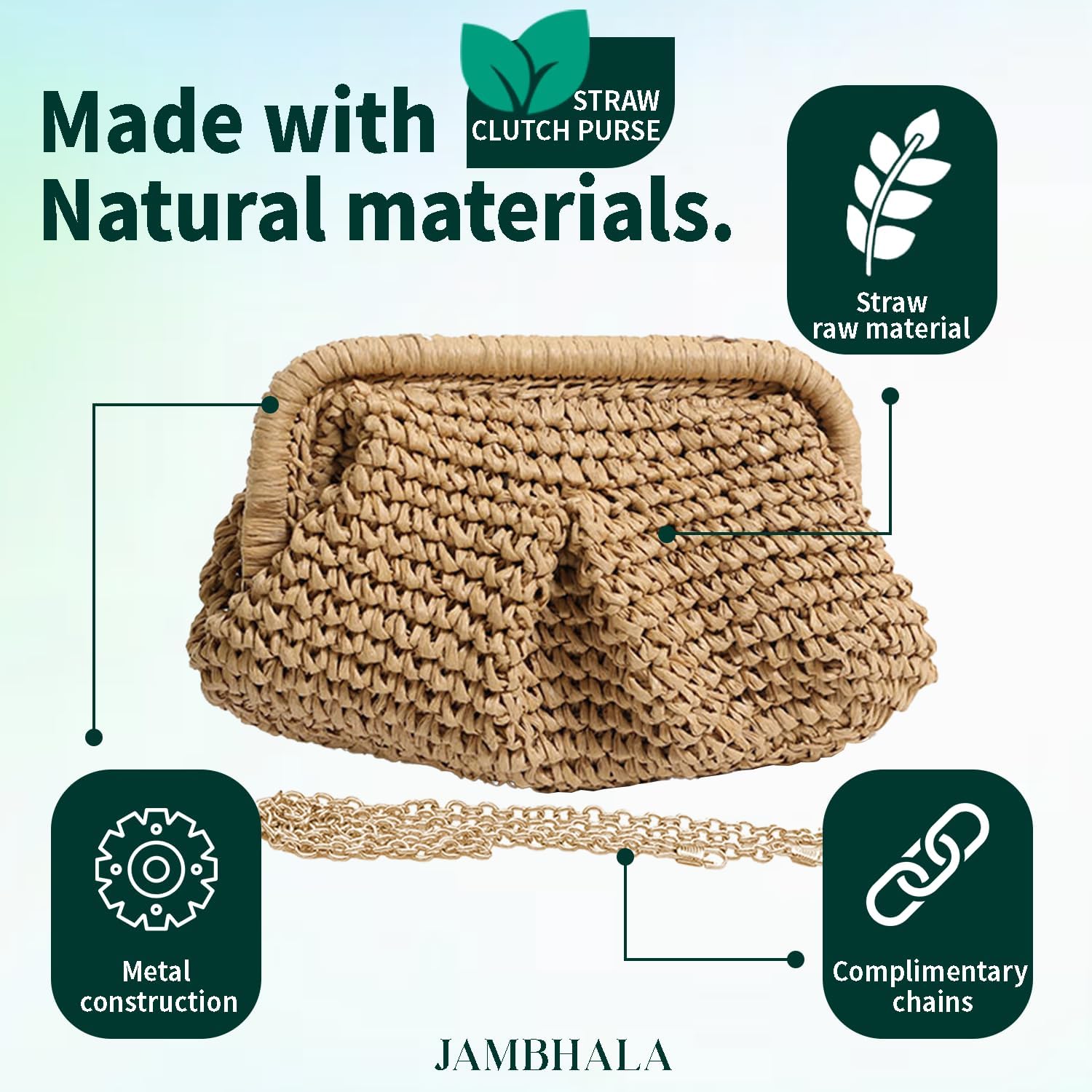 JAMBHALA Straw Dumpling Clutch Purse Beach Crossbody Bag Wedding Vacation Summer Clutch Shoulder Handbag with Strap for Women