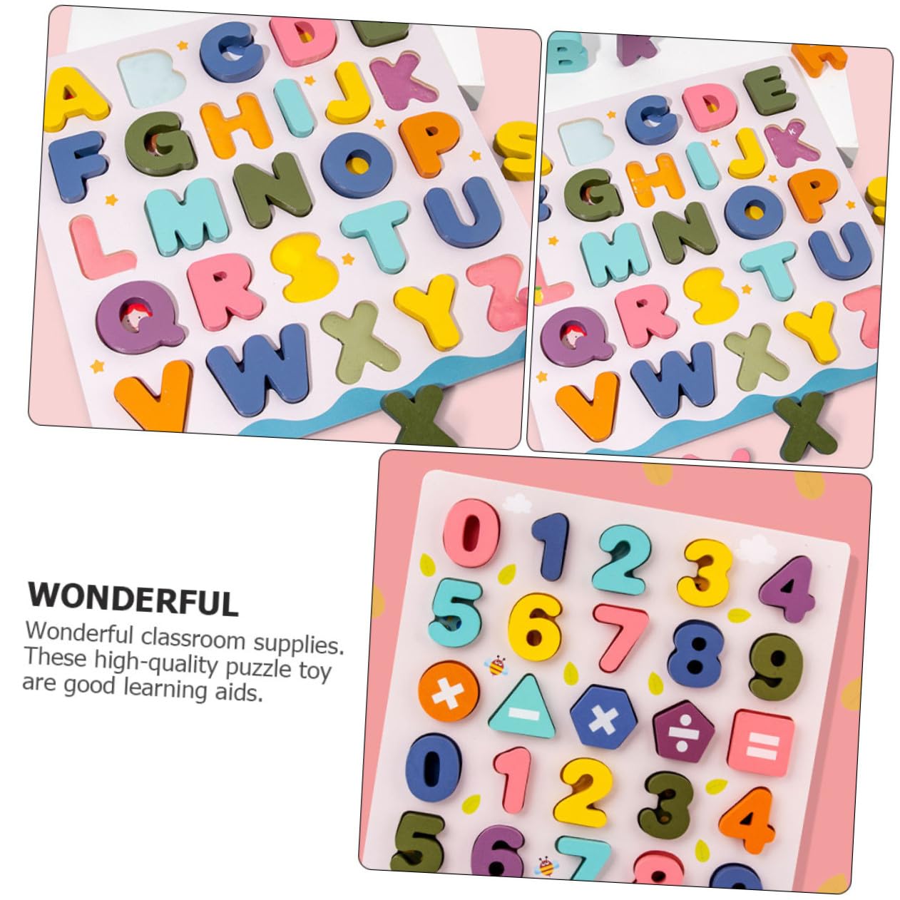 Puzzle Educativo in Legno per Bambini 2 Set, Alfabeti e Numeri | Festa Scuola Decor, Giochi in Legno, Giocattoli per Riconoscimento delle Lettere, Hand-eye Coordination