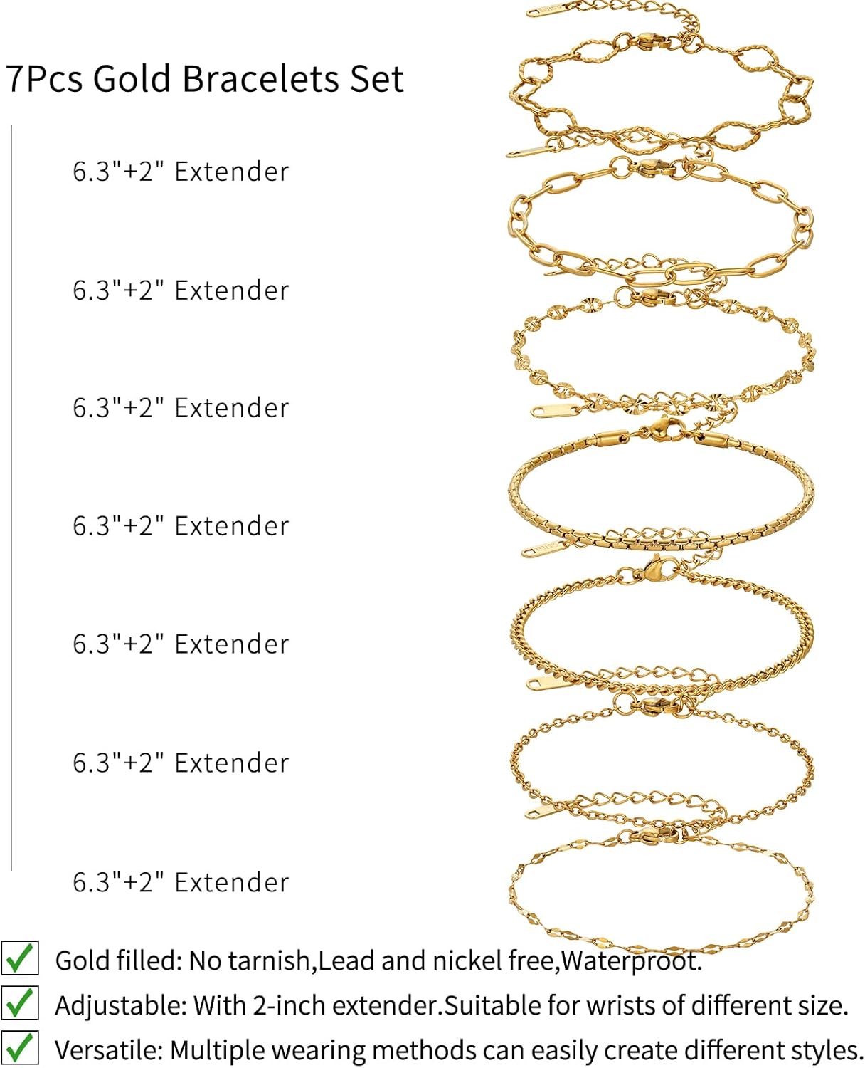 Gold Bracelets for Women,14K Gold Dainty Bracelet Set Thin Stackable Trendy Cuban Link Paperclip Chain Bracelet Pack Fashion Summer Jewelry Gifts - Image 3