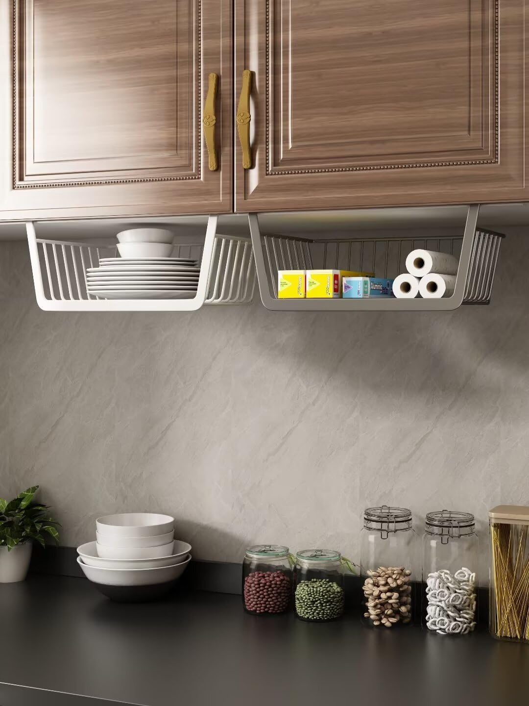 Tielag 2 Stück Unterregal Körbe Grau - Praktische Aufbewahrungskörbe Für Küche Und Schrank