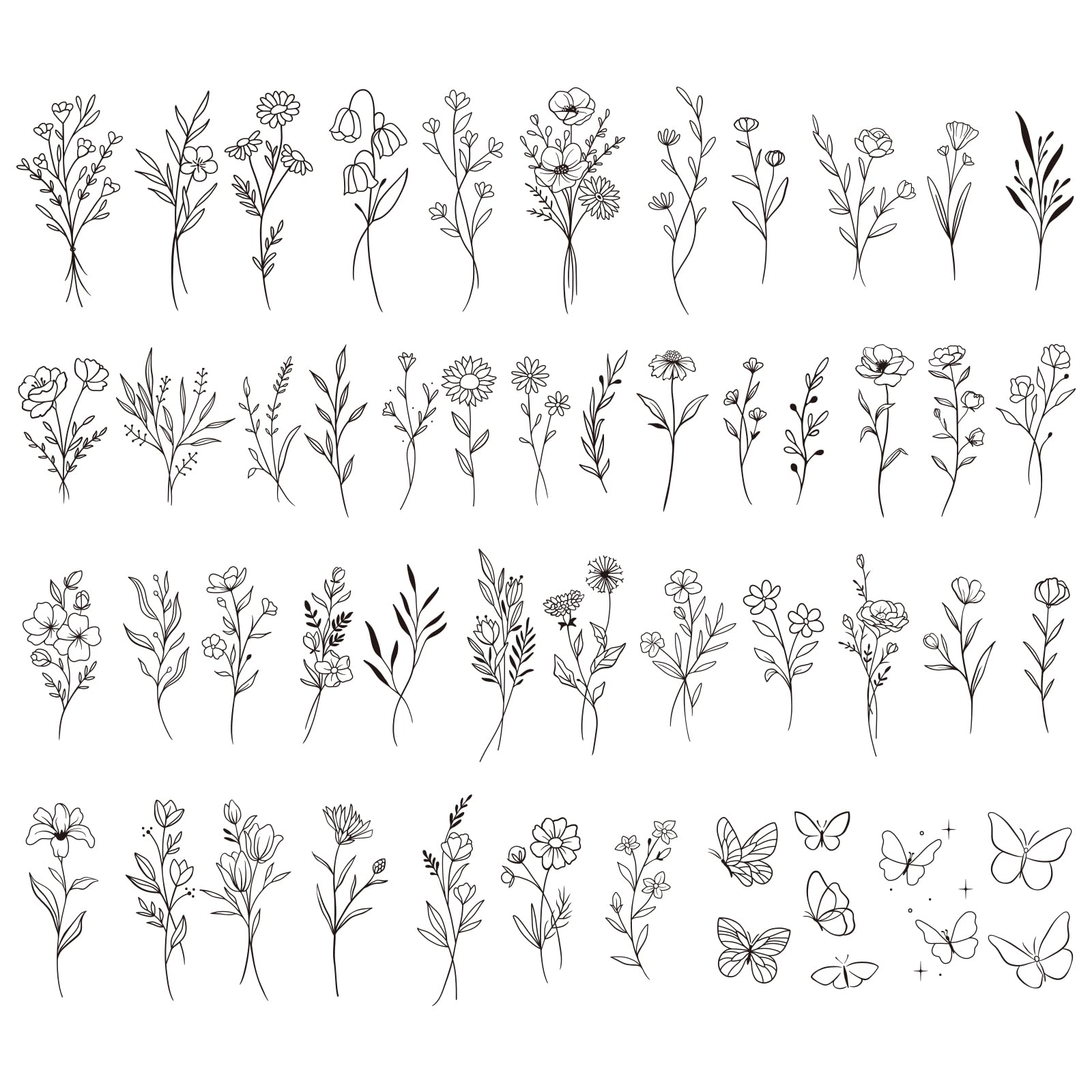 2 Sheets Flower Temporary Tattoos Floral Fake Tattoo Stickers Vine Temporary Tattoo Stickers for Women Girls Makeup Accessories Decorations