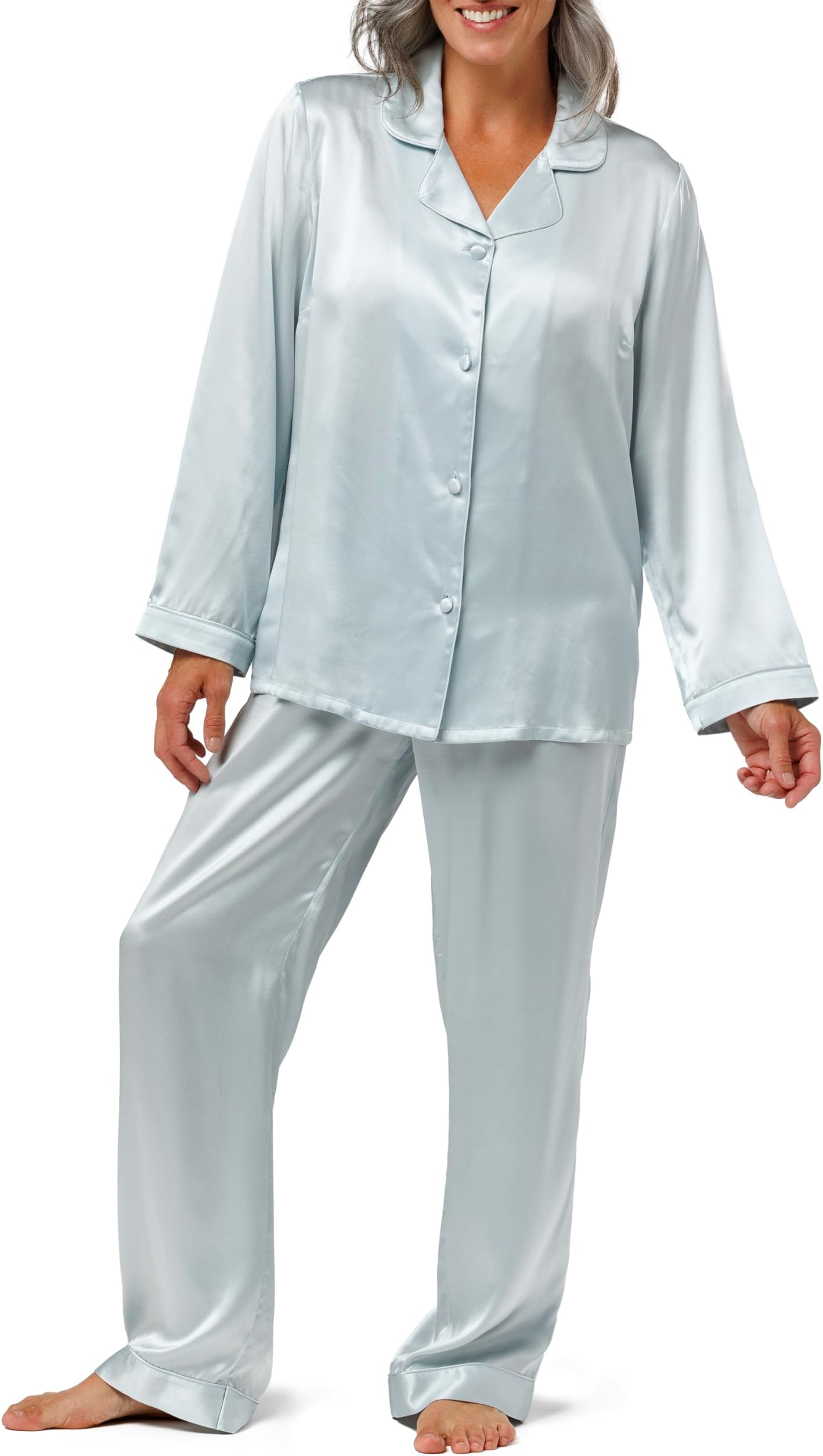 Women's 100% Mulberry Silk Long Pajama Set with Gift Box