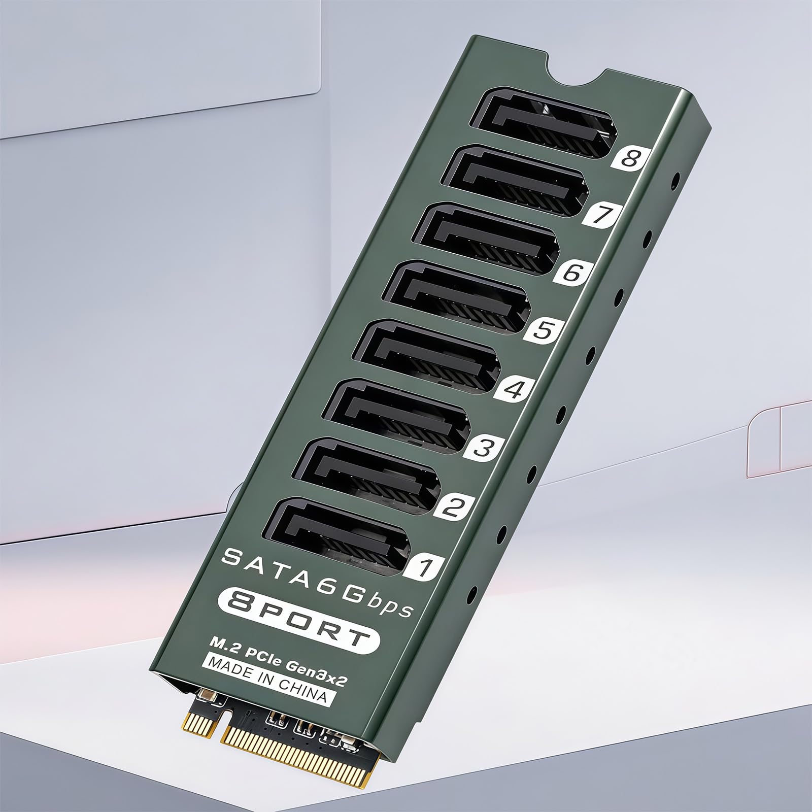 Konwerter Pcie Na Sata3, Obsługuje Jednoczesne Podłączenie 8 Dysków Twardych, Prędkość Transferu 6 Gb/s, Obudowa Ze Stopu Aluminium I Kontrolki Led