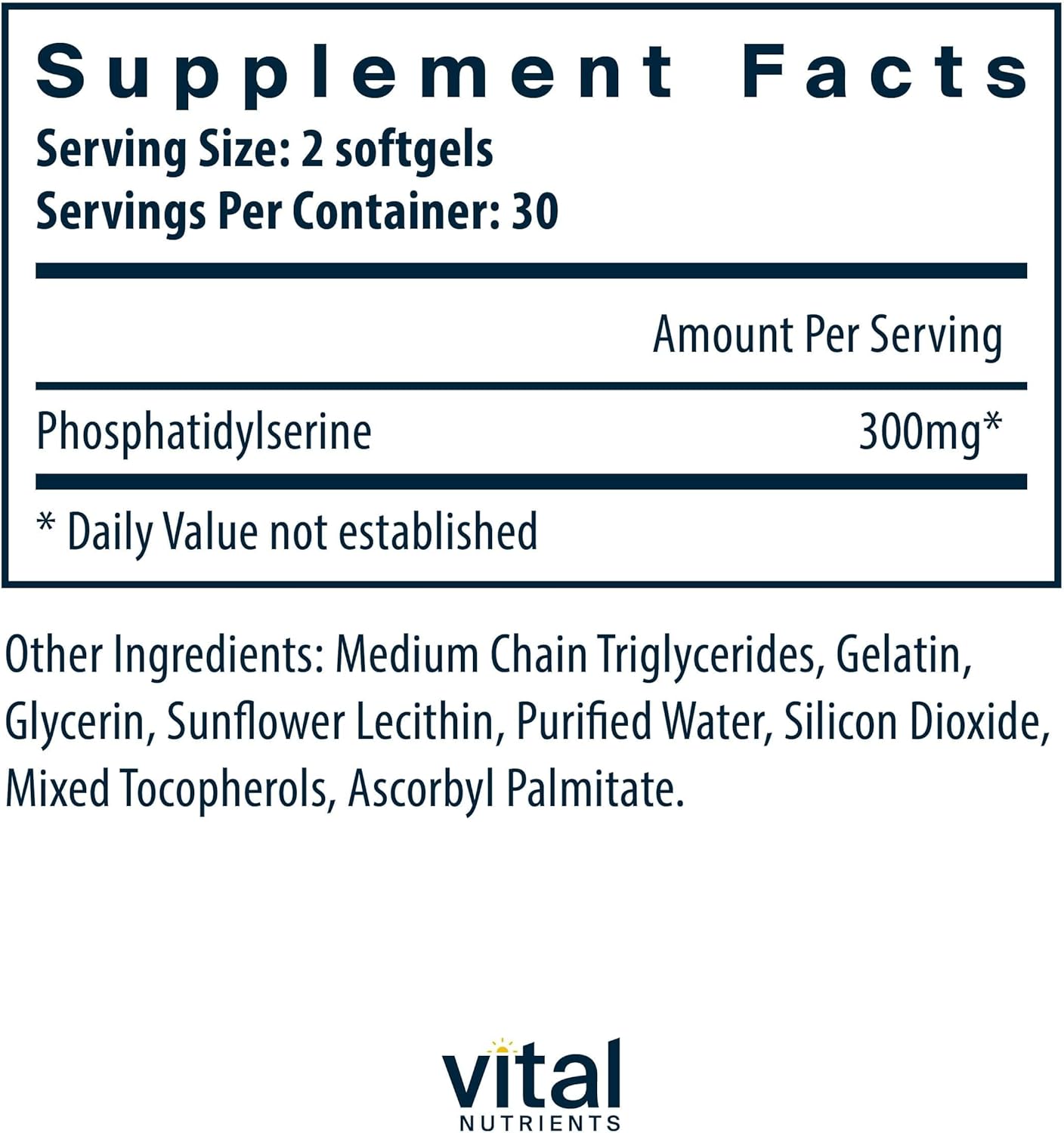 Vital Nutrients Phosphatidylserine - 150mg Phosphatidylserine Supplement - Powerful Nootropic for Attention, Memory, and Mental Focus Support* - Gluten, Dairy, Soy Free - Non-GMO - 60 Softgels