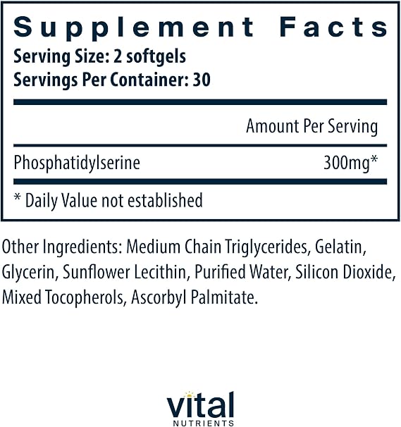 Vital Nutrients Phosphatidylserine - 150mg Phosphatidylserine Supplement - Powerful Nootropic for Attention, Memory, and Mental Focus Support* - Gluten, Dairy, Soy Free - Non-GMO - 60 Softgels