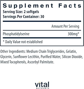 Vital Nutrients Phosphatidylserine - 150mg Phosphatidylserine Supplement - Powerful Nootropic for Attention, Memory, and Mental Focus Support* - Gluten, Dairy, Soy Free - Non-GMO - 60 Softgels