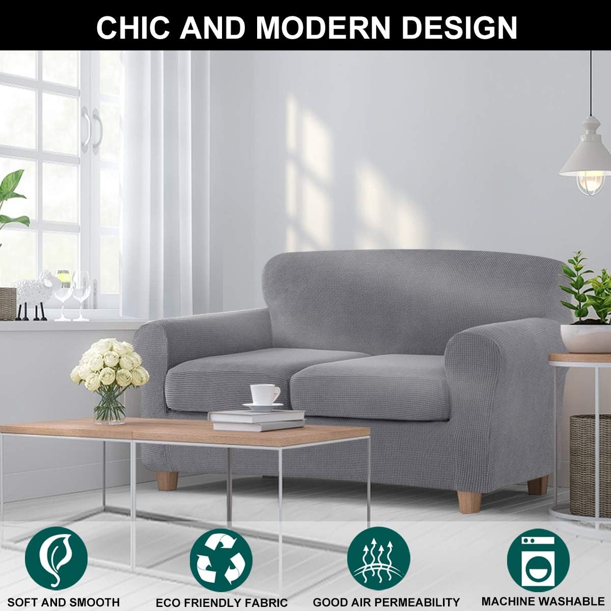 Loveseat Covers, NORTHERN BROTHERS 3 Piece Sofa Couch Covers for 2 Cushion Couch, Stretch Loveseat Sofa Slipcovers for Couches and Loveseats (Base Cover Plus 2 Seat Cushion Covers, Light Gray) : Home & Kitchen