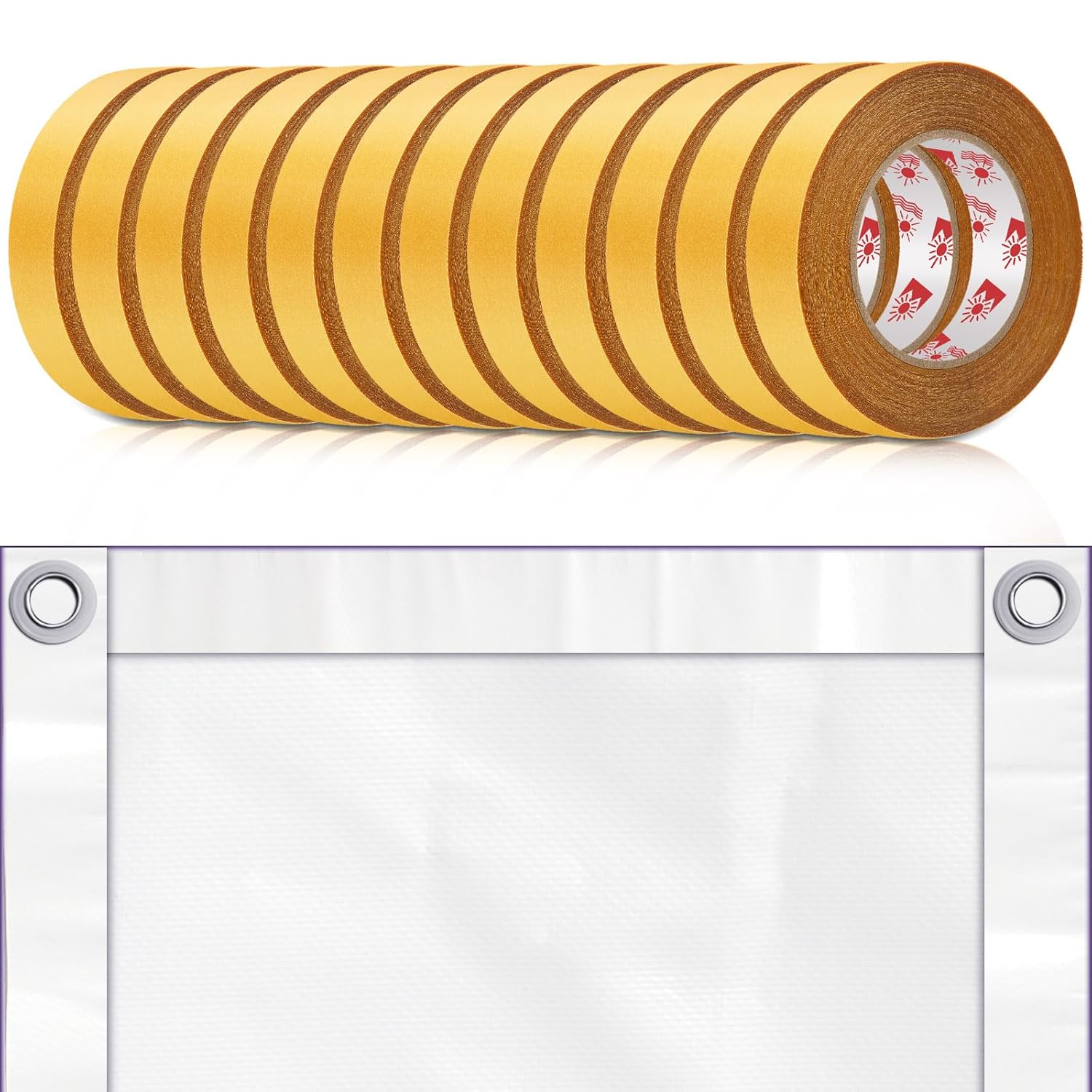 12 Rolls Heavy Duty Banner Hem Tape 1" x 90 ft Double Sided Vinyl Banner Tape Hem Scrim Strong Mounting, Clear