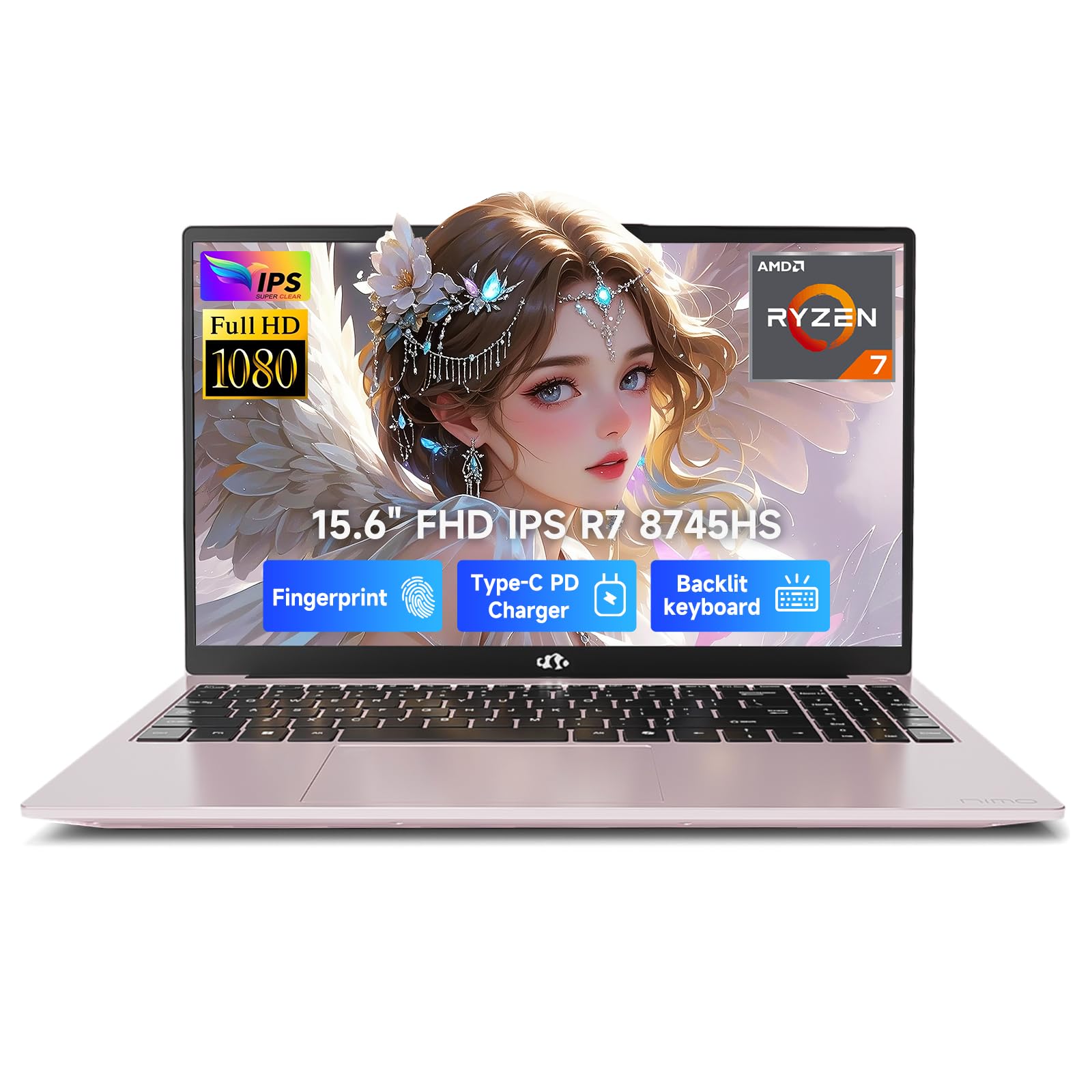 NIMO 15.6" IPS FHD Gaming Laptop, AMD Ryzen 7 8745HS 32GB DDR5 RAM 2TB SSD (8C/16T, up to 4.9GHz) Radeon 780M Graphics Business Computer with 100W Type-C Backlit Keyboard, Fingerprint USB-C 4.0