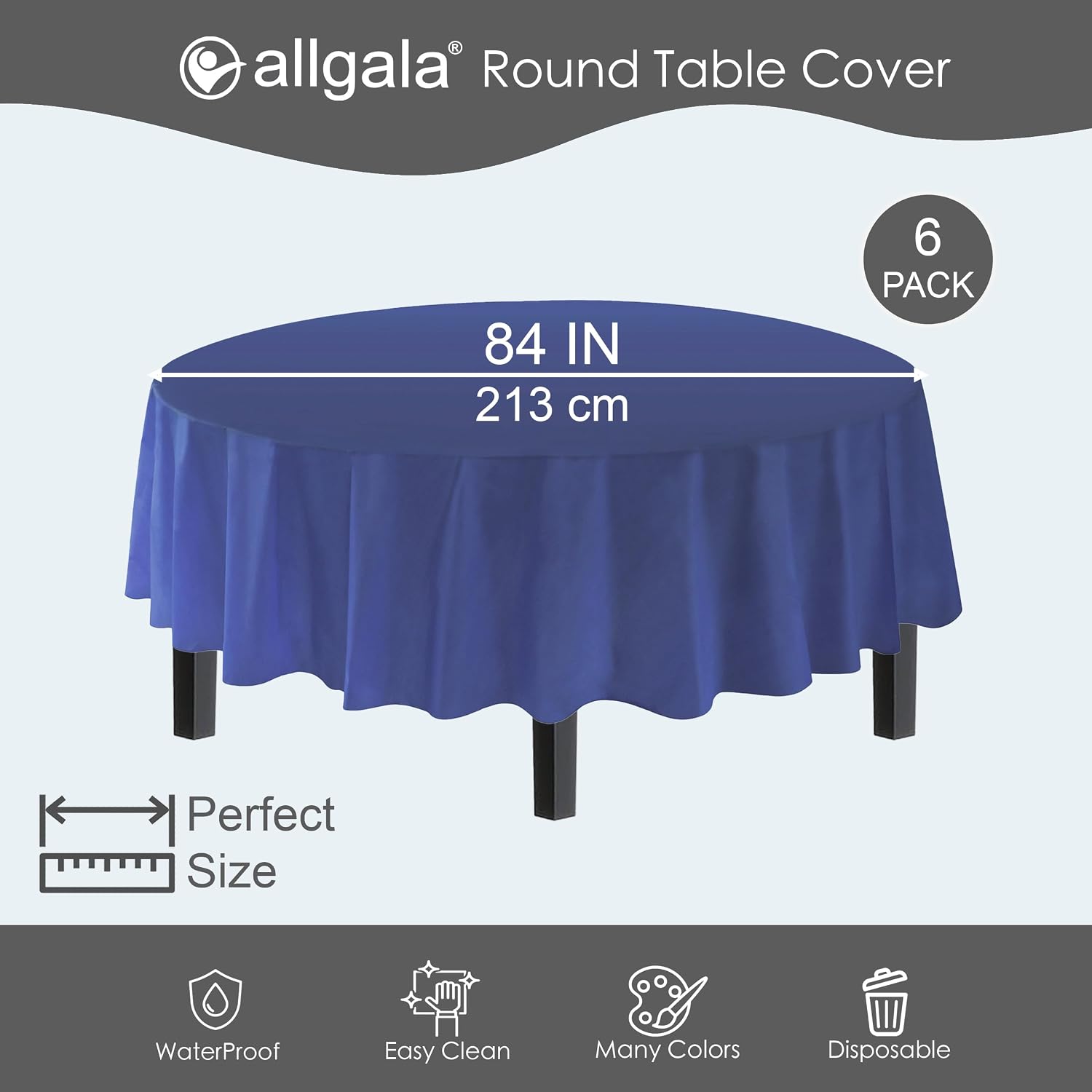 allgala Table Cover Water Proof Disposable Tablecloth-6PK Round 84"-Navy- for Party Birthday Wedding Picnic Fiesta Home Party Decorations image 2