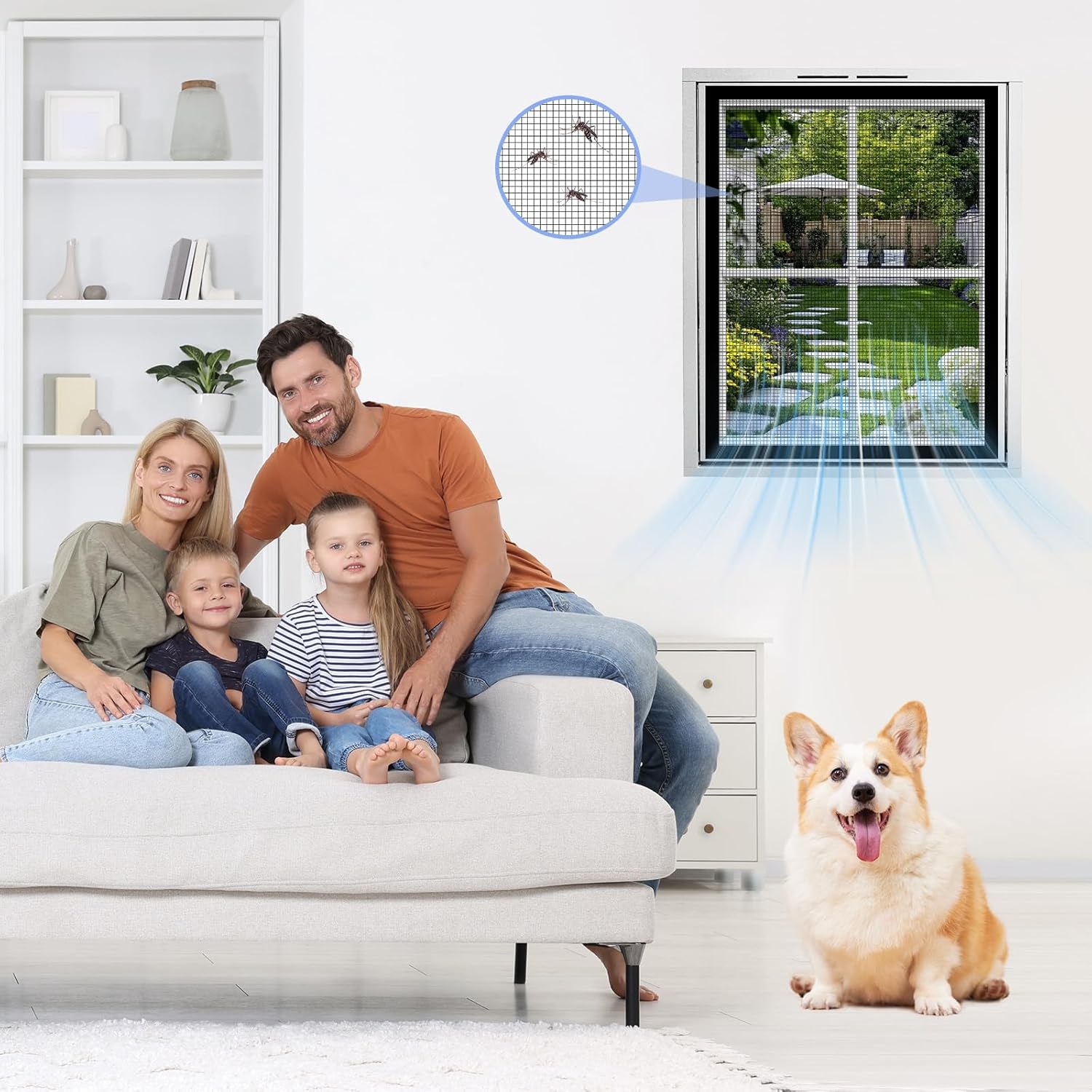 Premium Self-Adhesive Window Screen, High-Tensile Tear-Resistant Mesh with Hook & Sticky Tape, Heavy-Duty Bug Screen for Windows, Pet-Friendly, DIY Cut-to-Fit, Insect Protection (60 x 80)