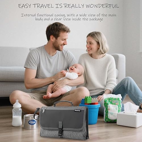Miniatura 7 de Cambiador de pañales portátil para bebé, bolsa de viaje para cambiador de pañales para bebé con bolsillo para toallitas, cambiador portátil de