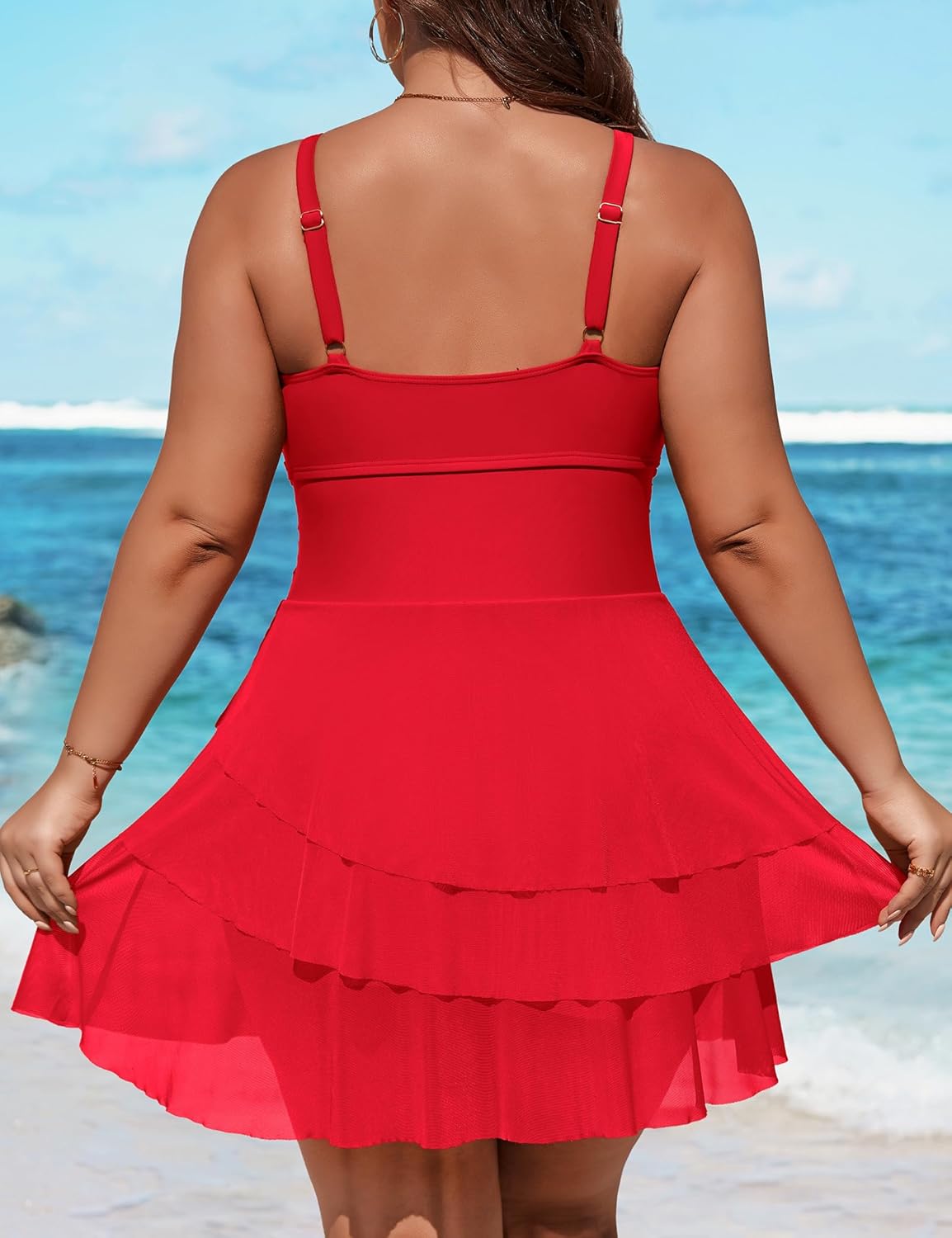 Charmo Women Plus Size Swim Dress Swimsuit Mesh Ruffle One Piece Tummy Control Bathing Suit Front Cross Swim Suits 2026