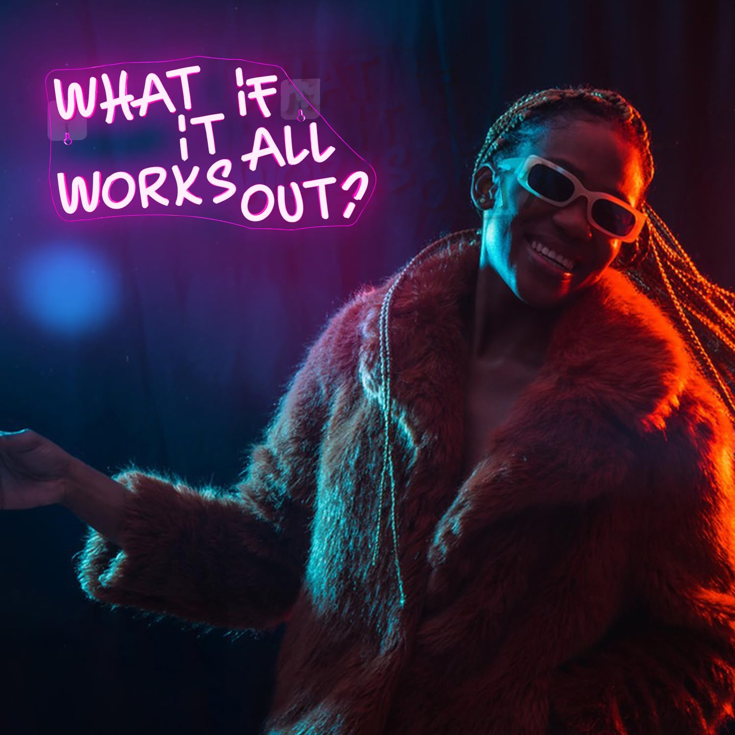 ineonlife 'What if it All Works Out' neonowy znak do dekoracji ścian, ściemniane, neonowe znaki świetlne LED, 5 V/2 A, zasilany przez USB, różowy znak świetlny, do salonu, biura, na imprezę, do