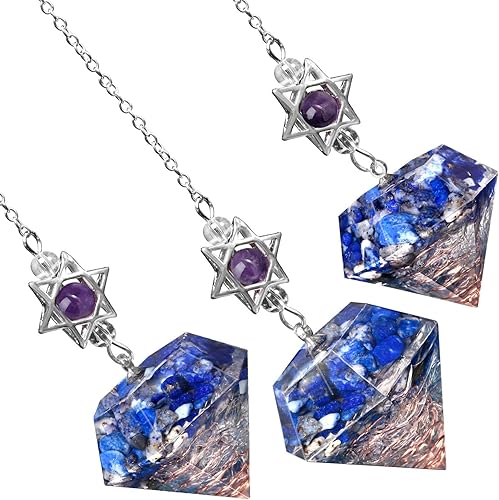 Miniatura 3 de Rockcloud Péndulo de piedra para meditación de división de radiestesia, reiki, curación, equilibrio de energía con atrapasueños, lapislázuli