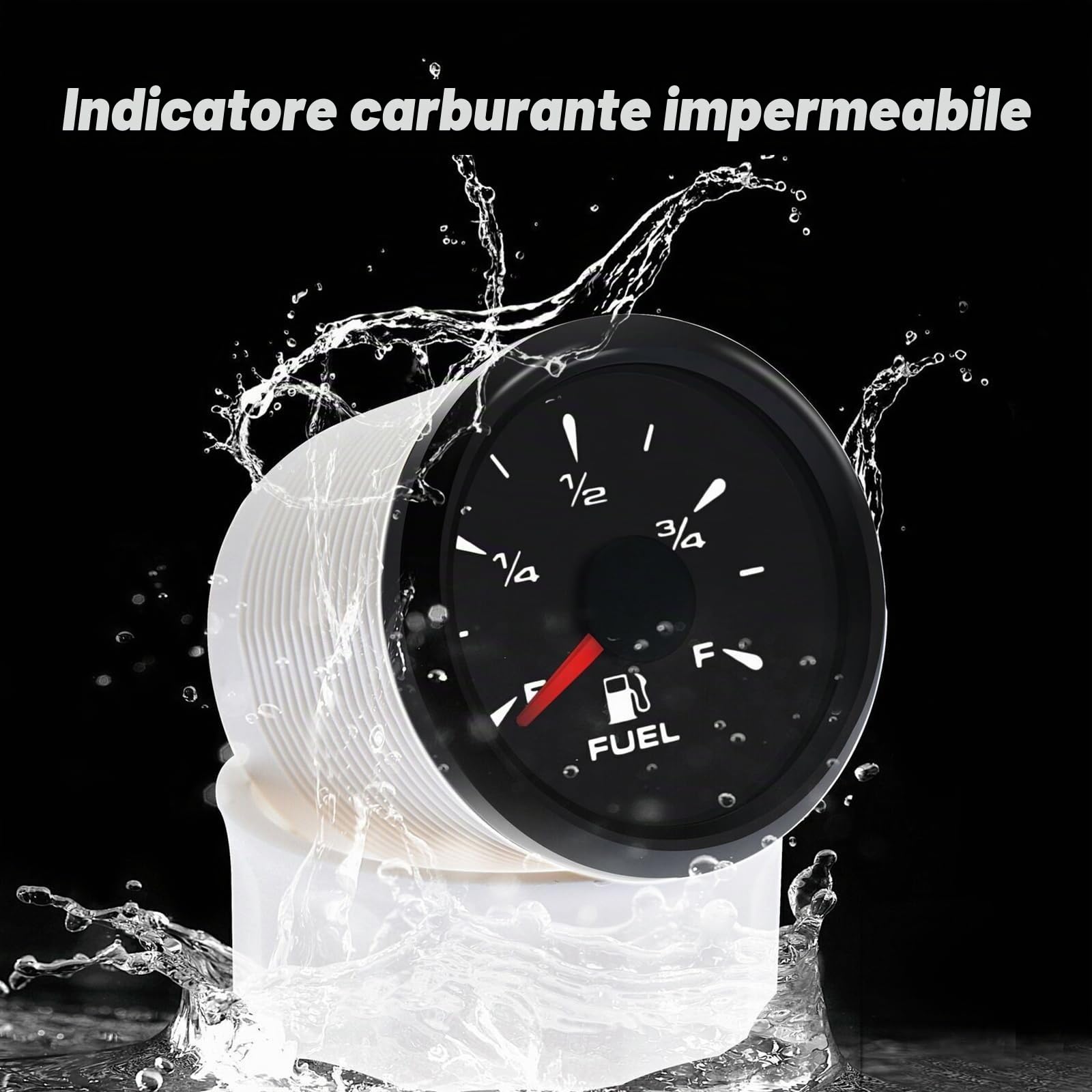Geloo Indicatore Livello Carburante, 0~190 ohm 52mm Indicatore Digitale del Carburante 1/2 E-F 3/4E-F Misuratore Carburante