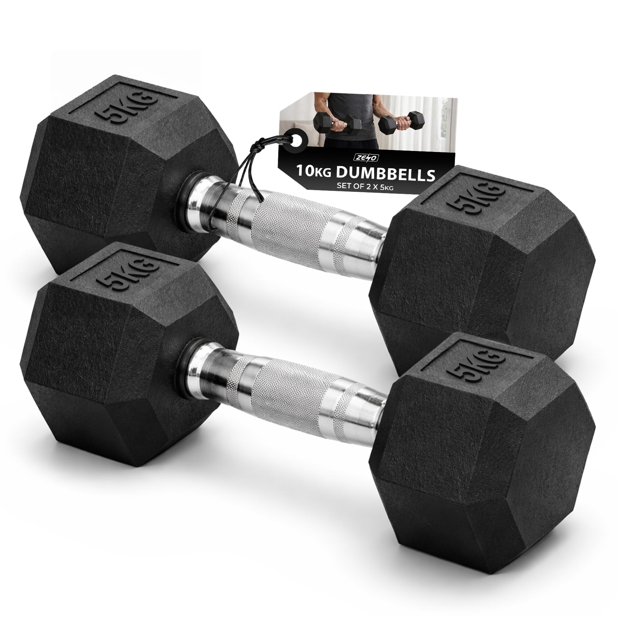 ZENO Dumbbells Set | Weights Dumbbells Set | Metal Dumbbell Pair | Hex Dumbbell For Workouts, Home Training, Gym | Anti Slip & Anti Roll Weights (Black, 10KG (2 X 5KG))