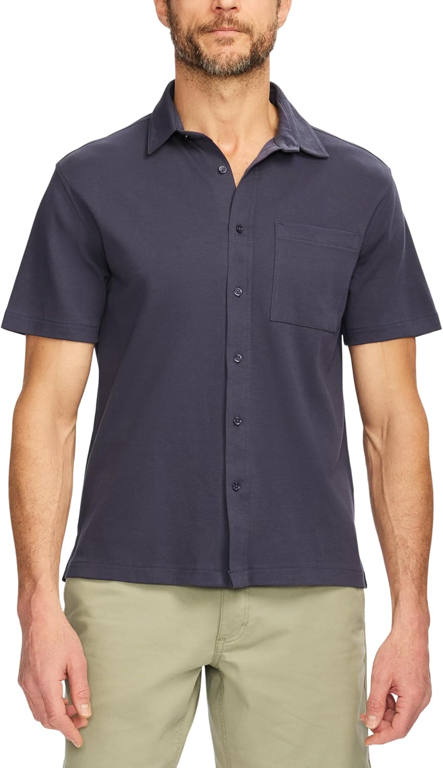 SAKS Fifth Avenue Men’s Short Sleeve Cotton Knit Button‑Down Shirt